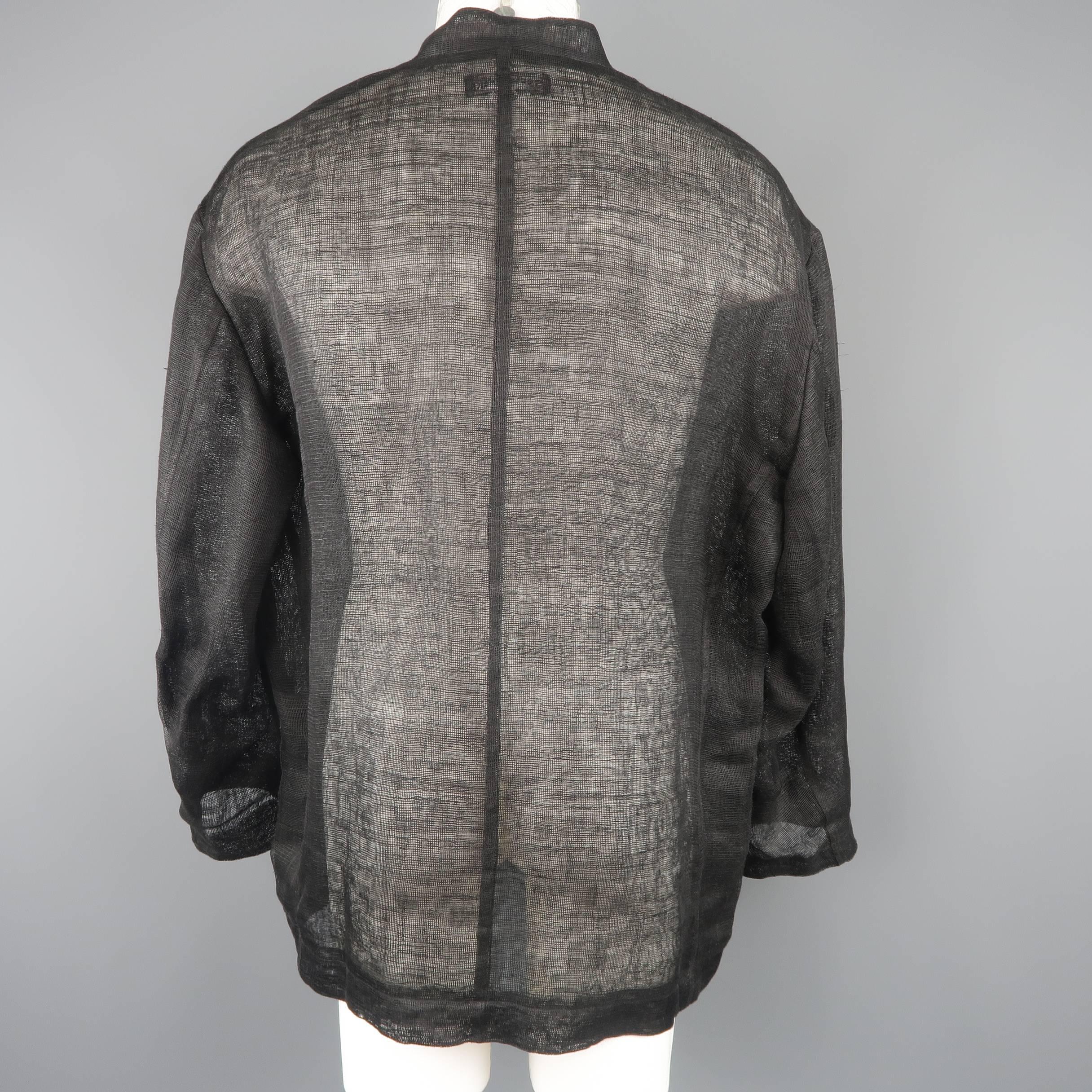Issey Miyake Black Woven Linen Band Collar Double Breasted Jacket 1
