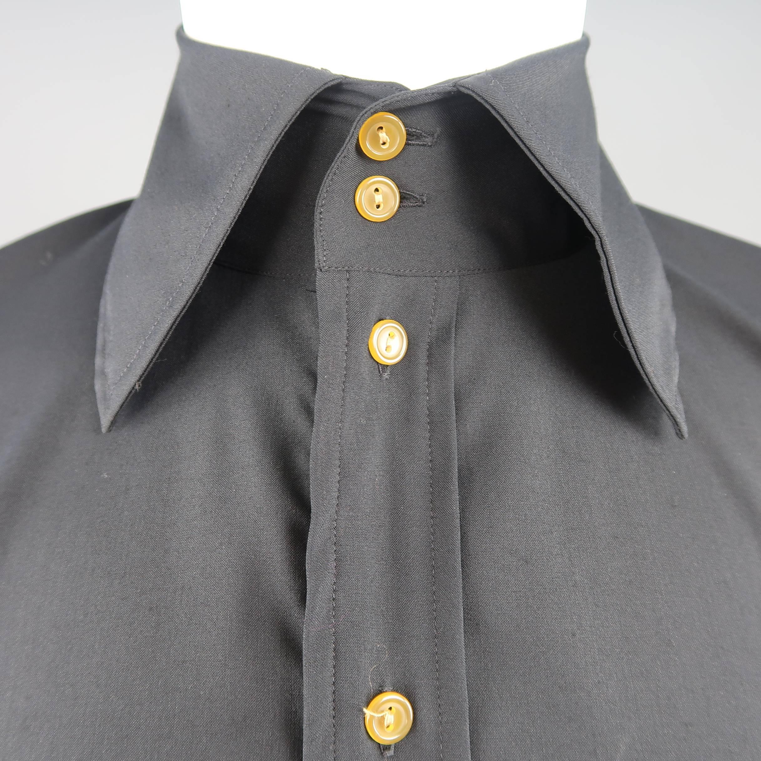 Vivienne Westwood Black Stretch Wool High Collar Orb Shirt In Excellent Condition In San Francisco, CA