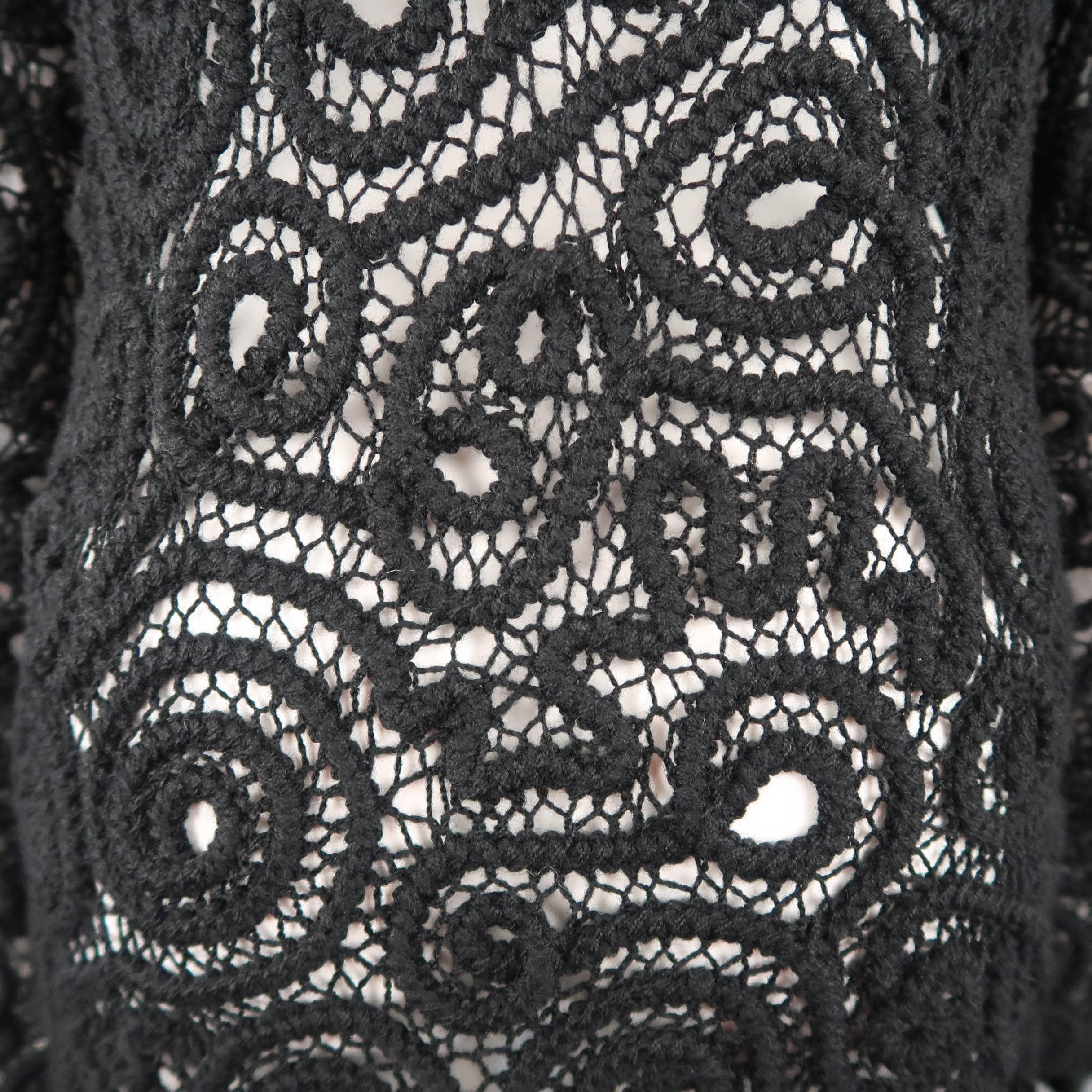 Matsuda Black Wool Crochet Fringe Cardigan 1