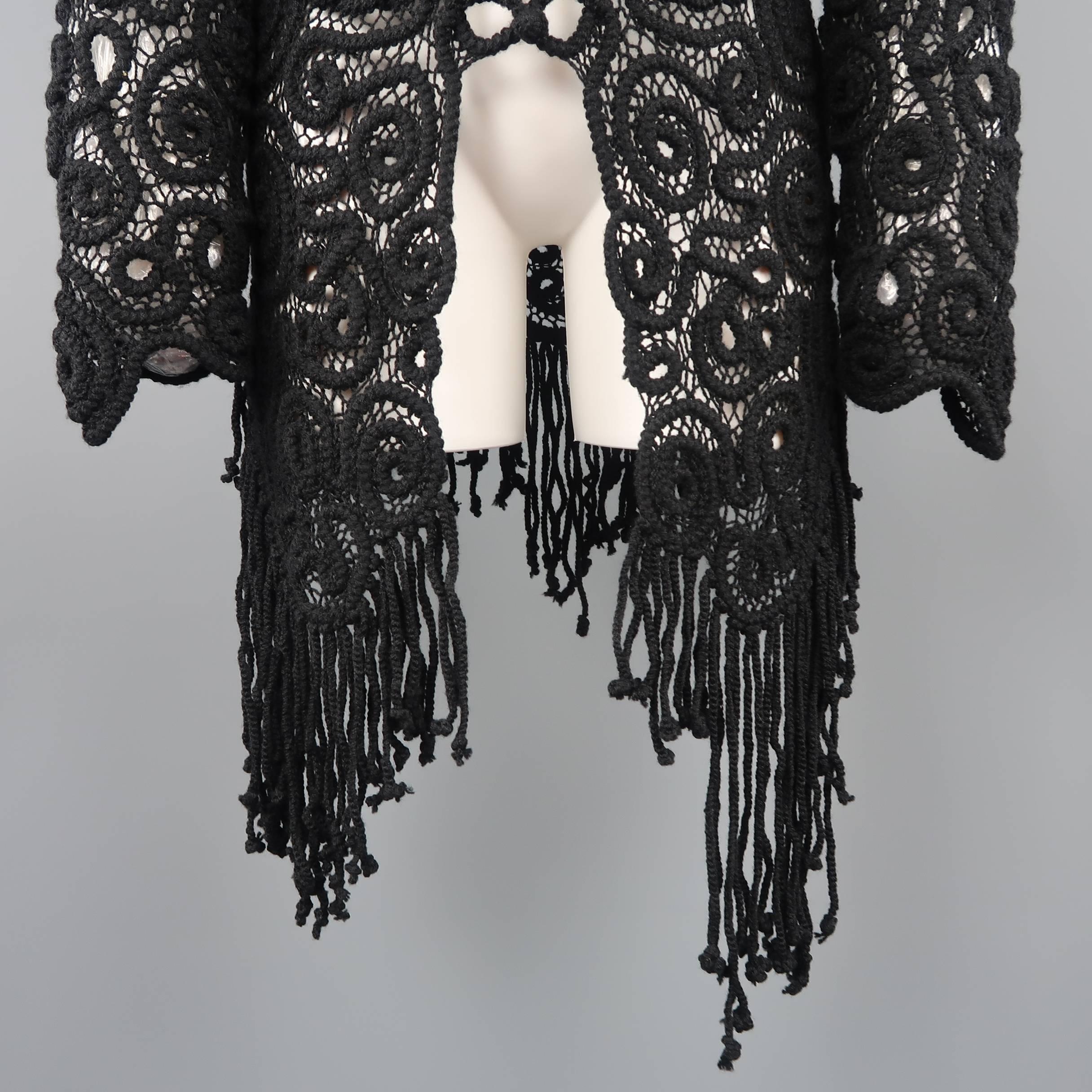black crochet fringe cardigan