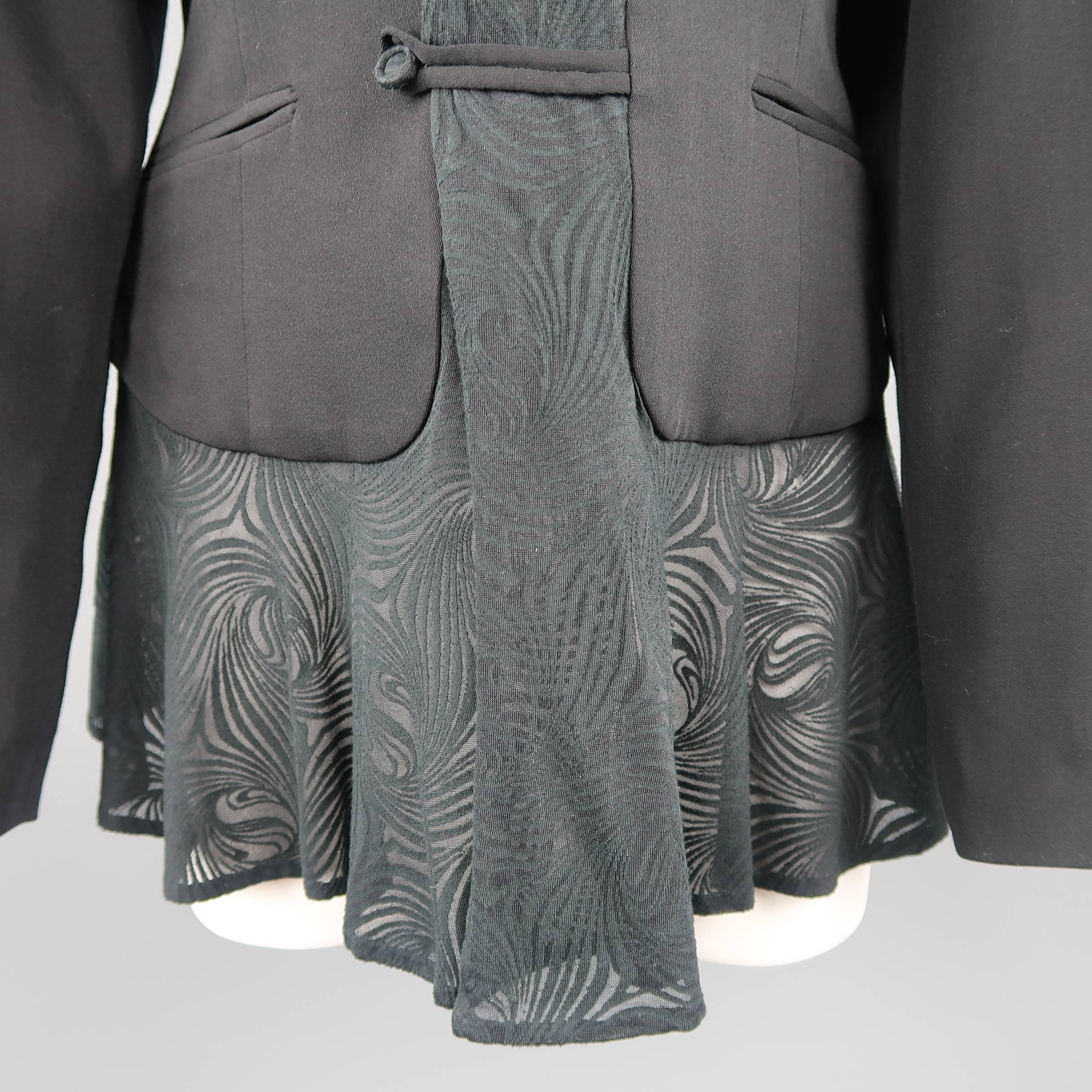 Women's Matsuda Black Embroidered Lapel Moire Burnout Peplum Jacket
