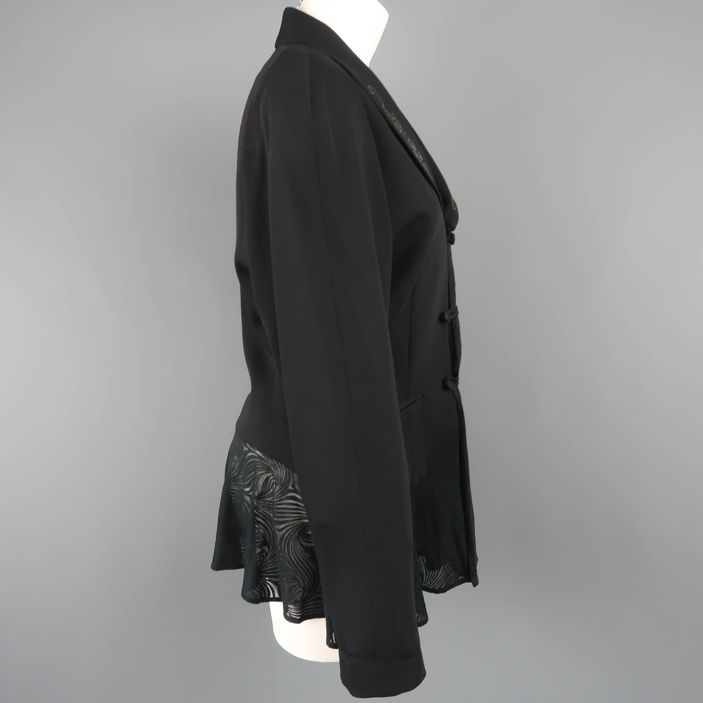 Matsuda Black Embroidered Lapel Moire Burnout Peplum Jacket 2