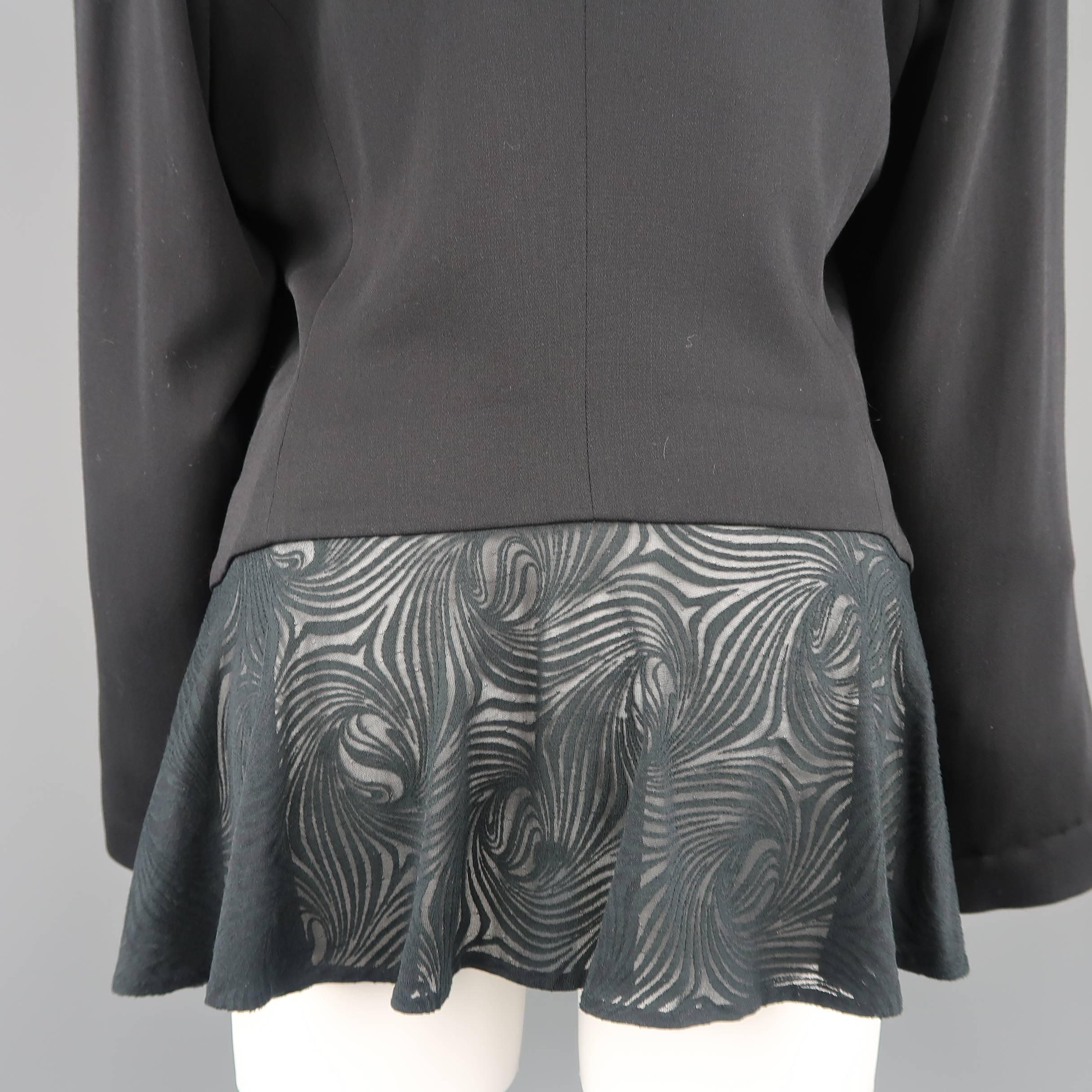Matsuda Black Embroidered Lapel Moire Burnout Peplum Jacket 5