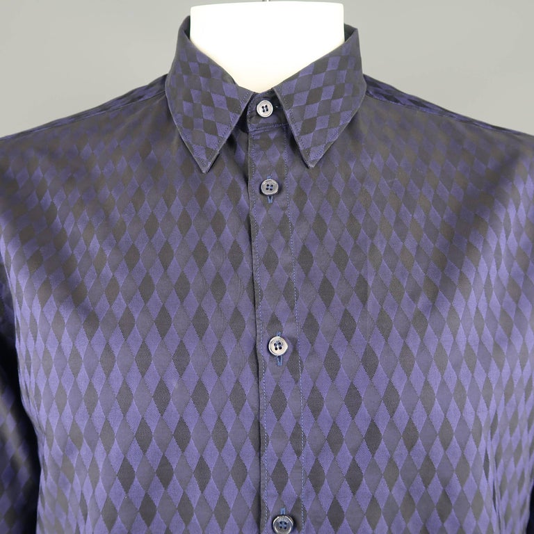 Versace Men's Indigo Purple Harlequin Diamond Checkered Cotton Long ...
