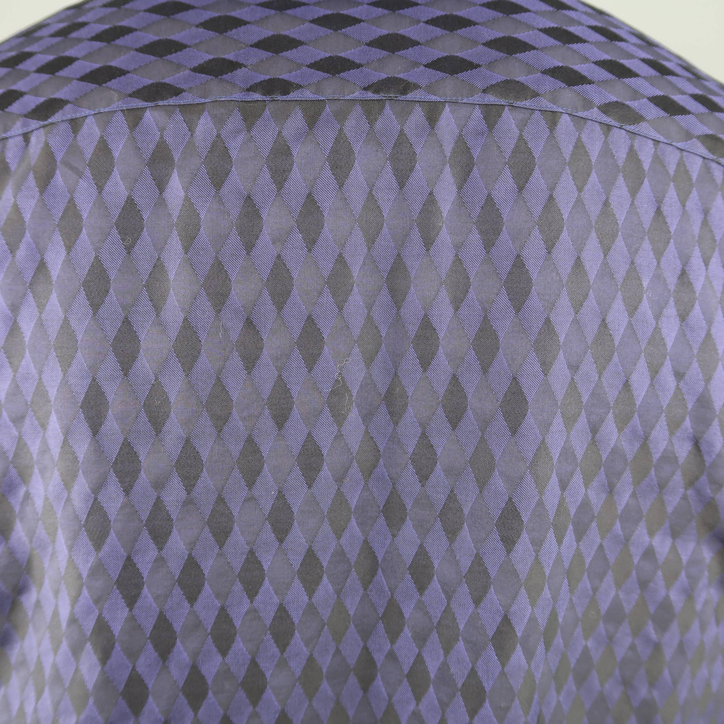 Versace Men's Indigo Purple Harlequin Diamond Checkered Cotton Long Sleeve Shirt In Excellent Condition In San Francisco, CA