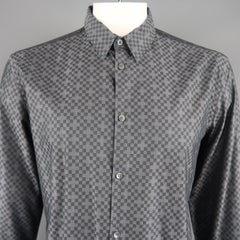 Versace Men's Gray Checkered Cross Pattern Cotton Long Sleeve Shirt