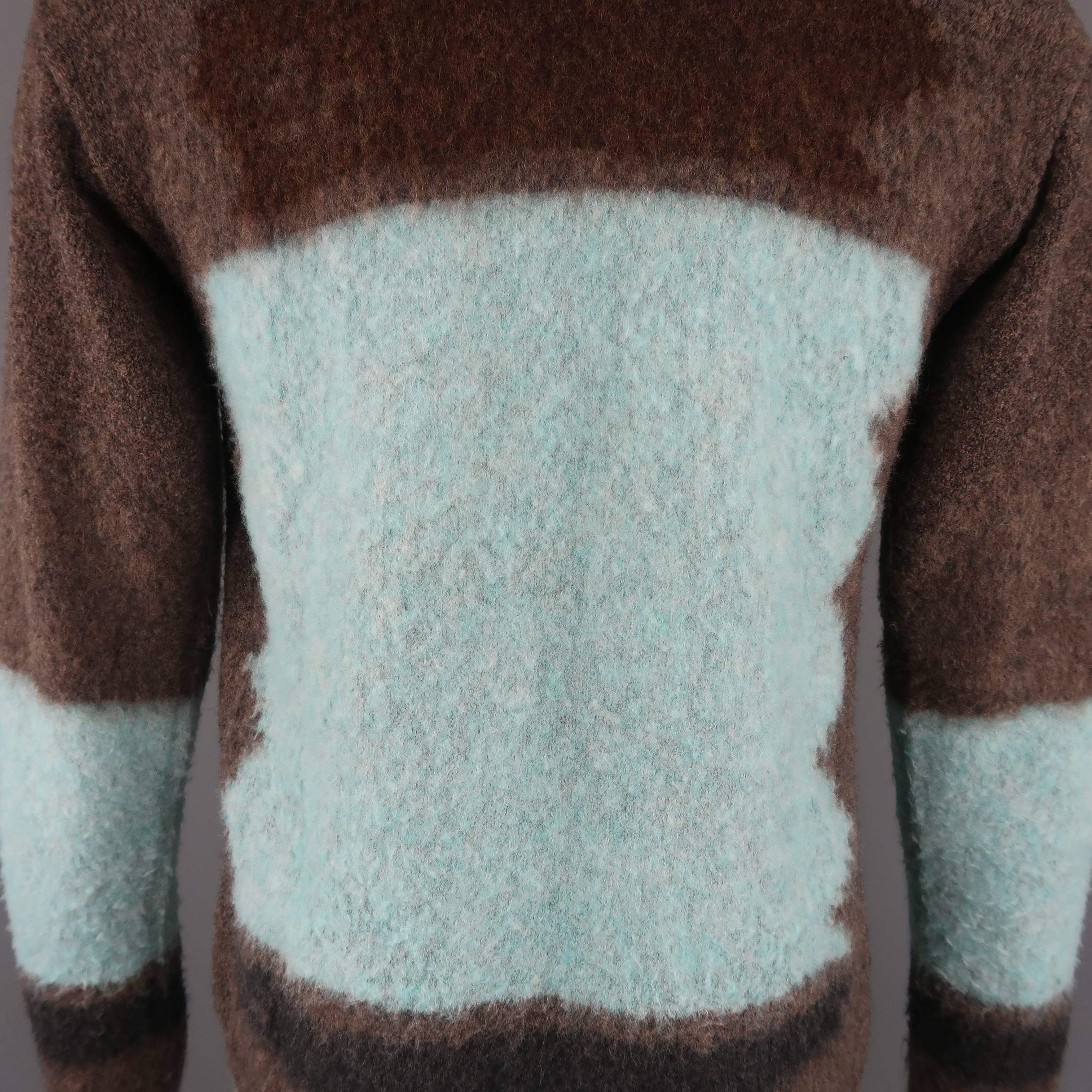 Gianni Versace Taupe and Aqua Blue Color Block Textured Pullover Sweater In Good Condition In San Francisco, CA