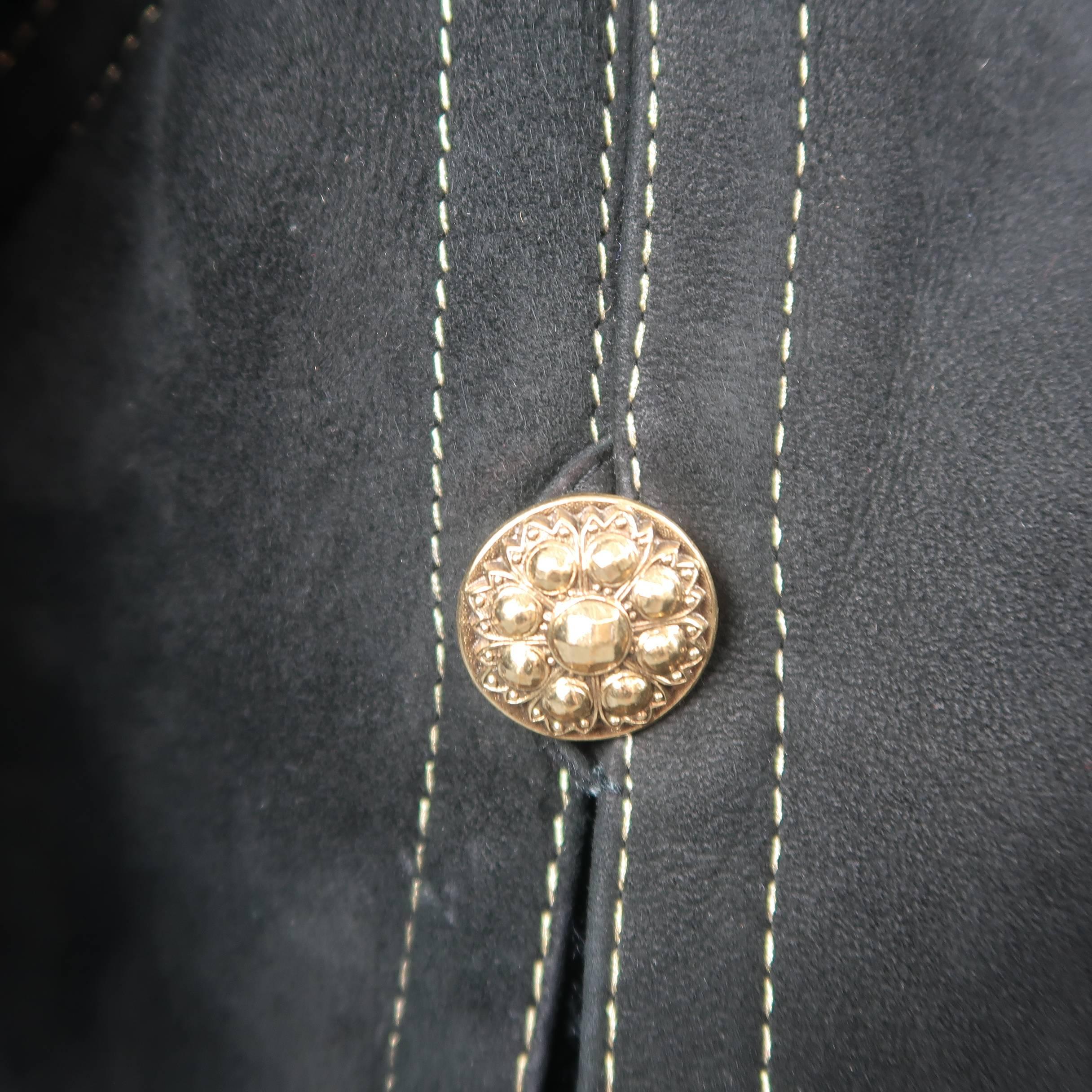 Yves Saint Laurent Coat - Vintage Black shearling Gold Hooded Jacket 2