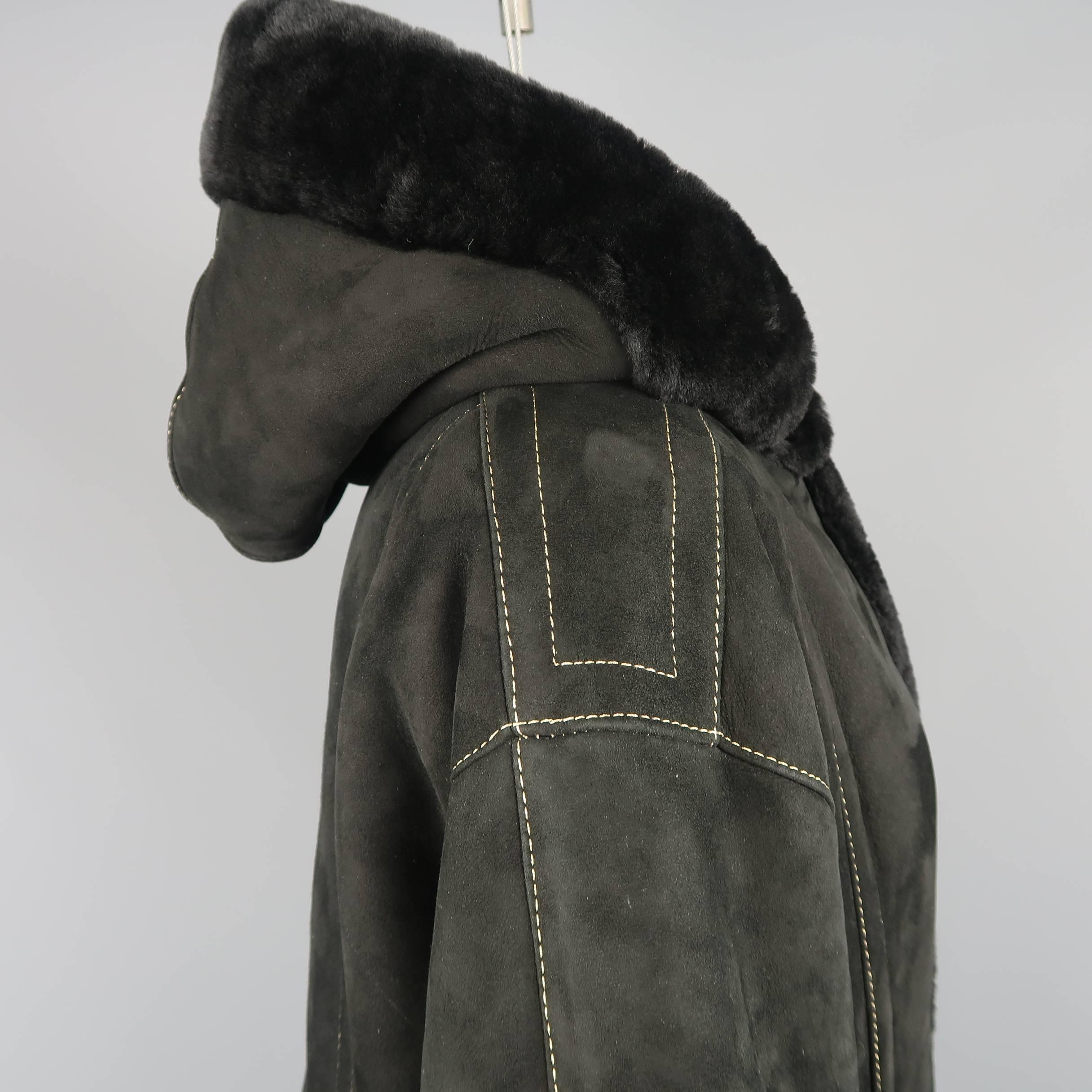 Yves Saint Laurent Coat - Vintage Black shearling Gold Hooded Jacket 7