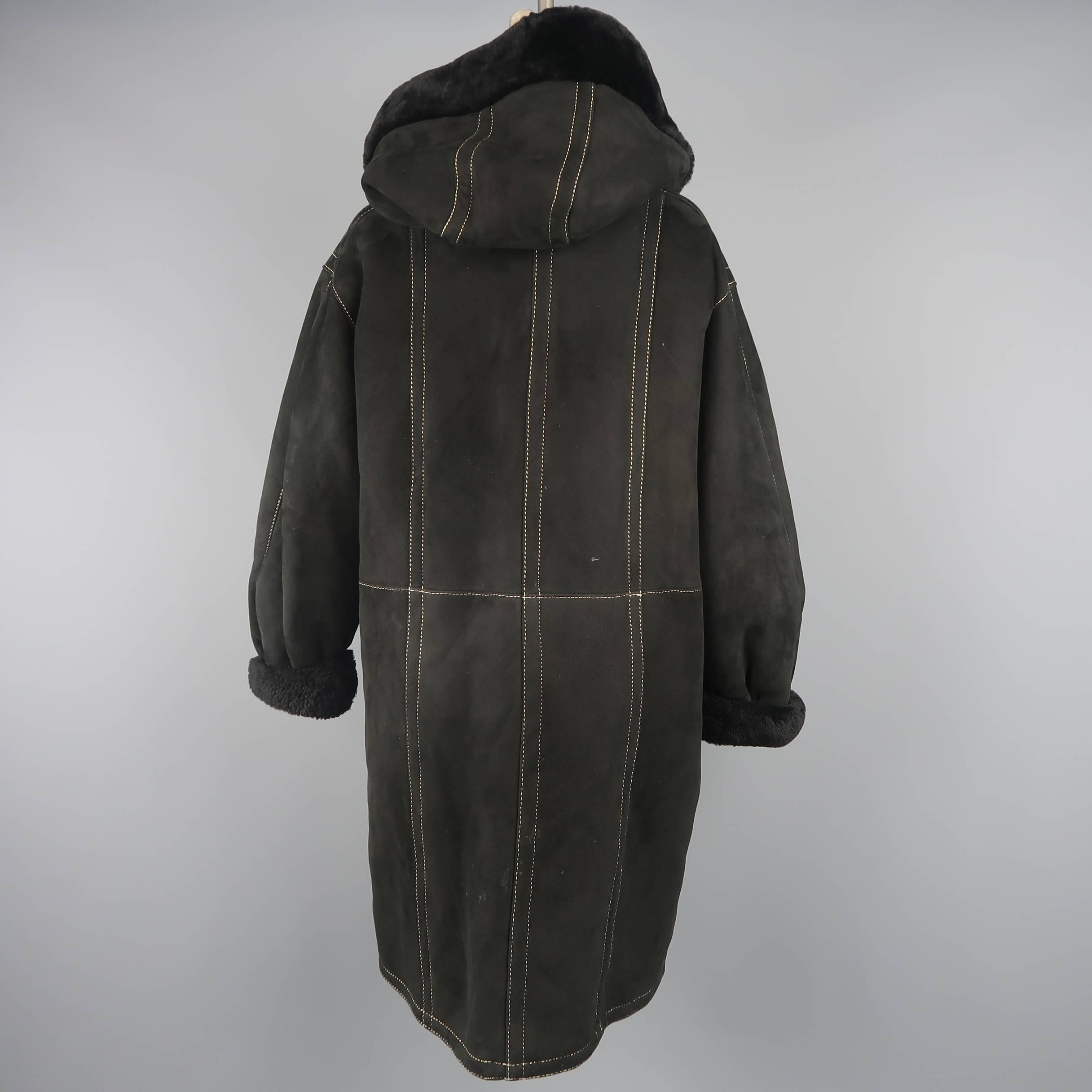 Yves Saint Laurent Coat - Vintage Black shearling Gold Hooded Jacket 11