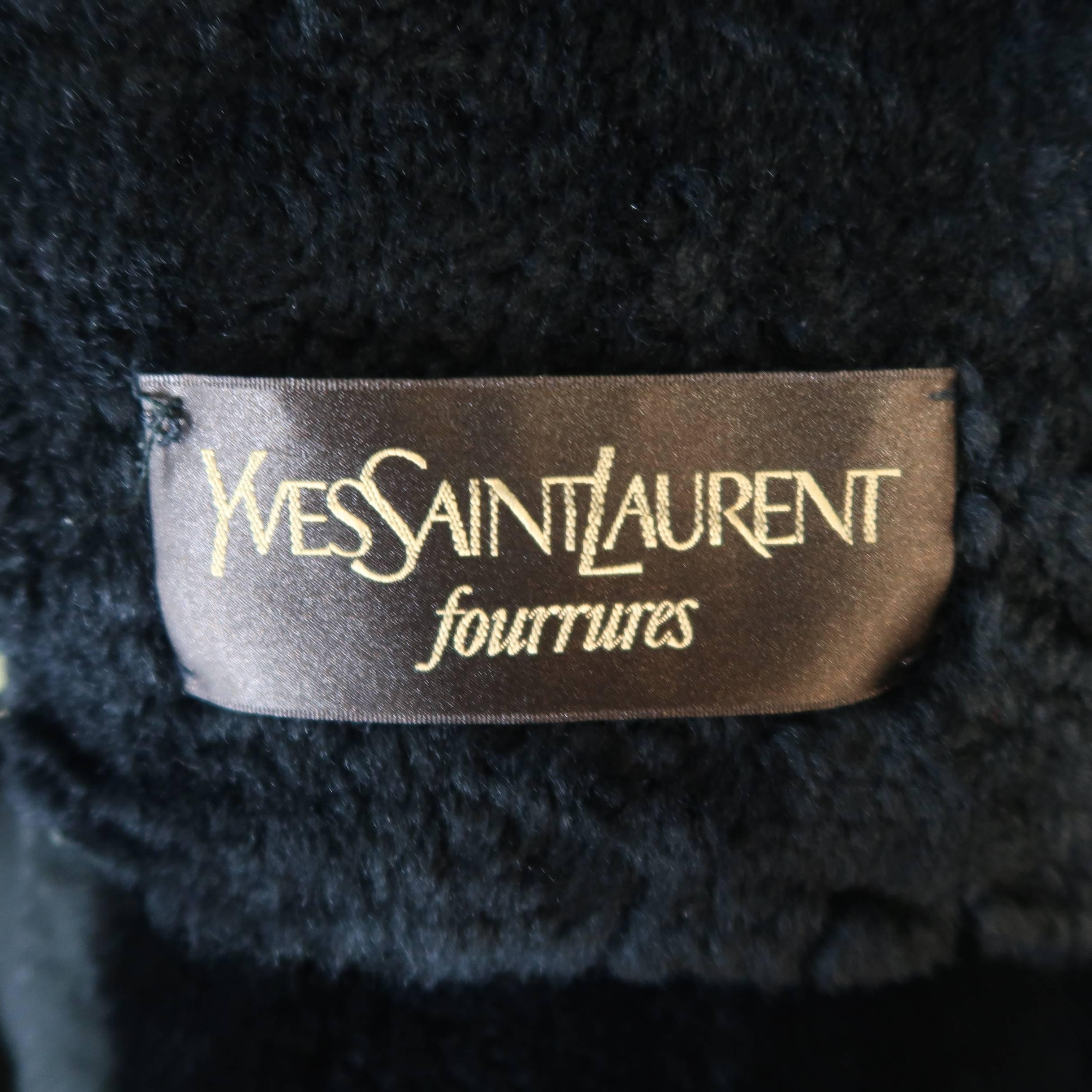 Yves Saint Laurent Coat - Vintage Black shearling Gold Hooded Jacket 12