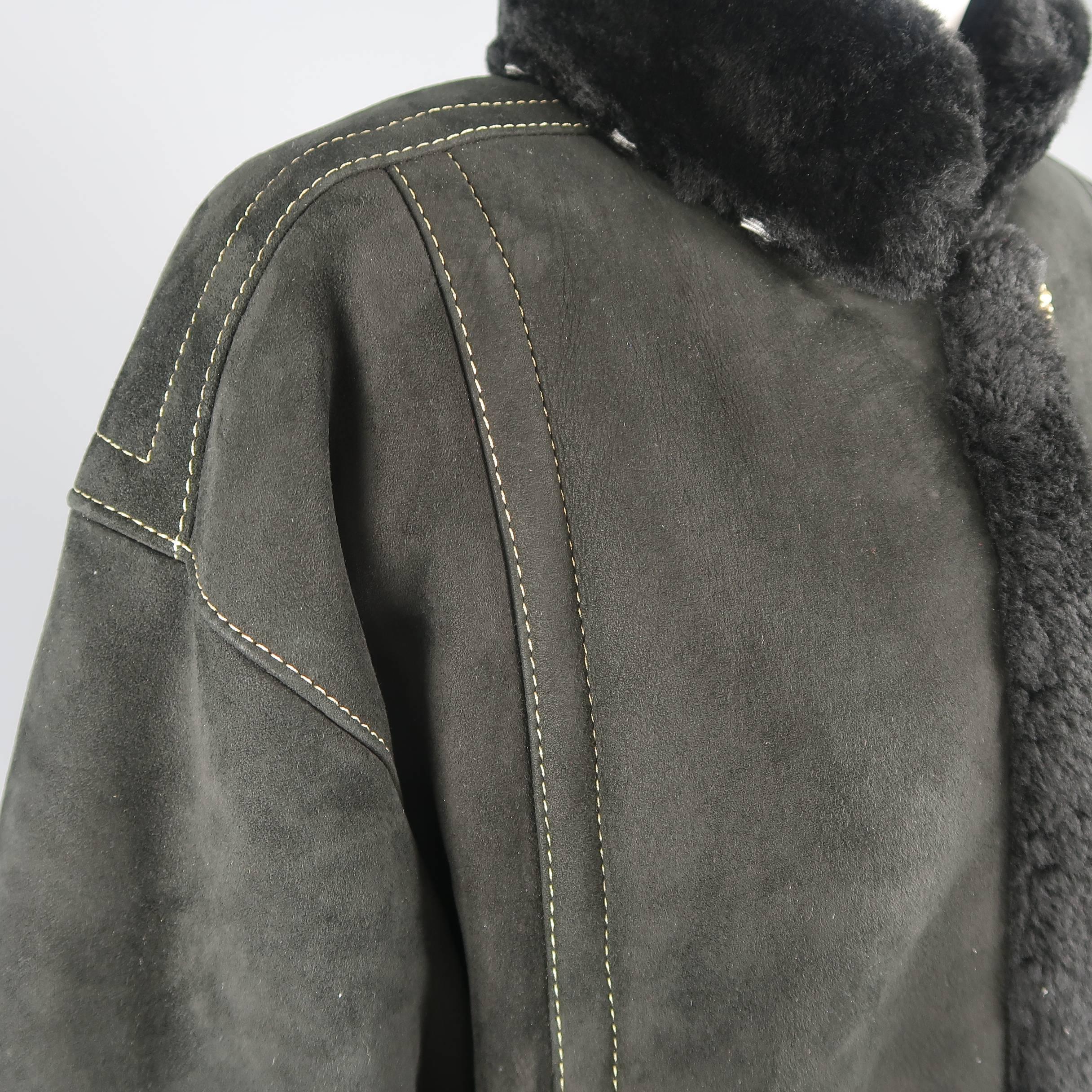 Yves Saint Laurent Coat - Vintage Black shearling Gold Hooded Jacket 3