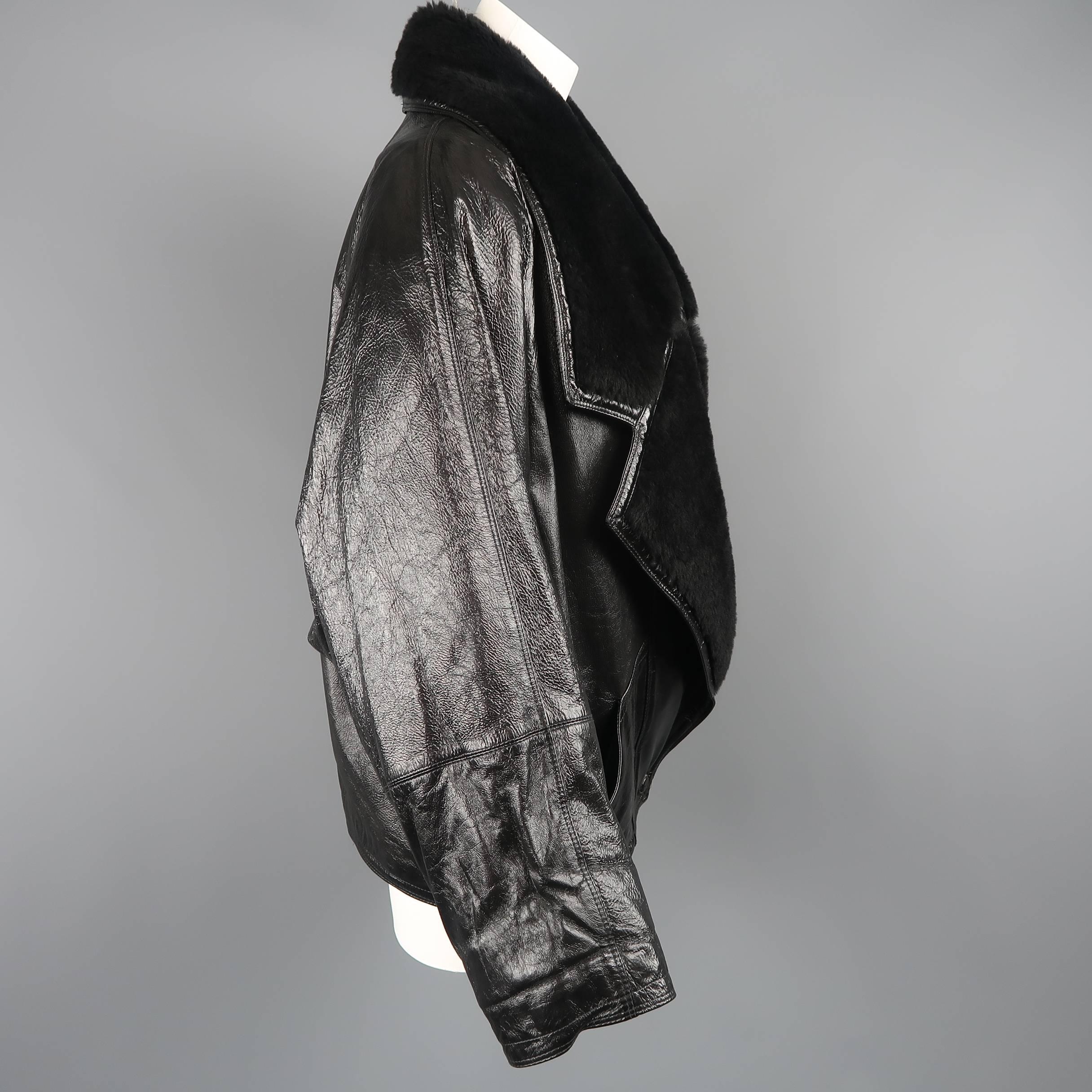 Gianni Versace Coat - Vintage Black Leather Shearling Collar, 1980s Jacket 2