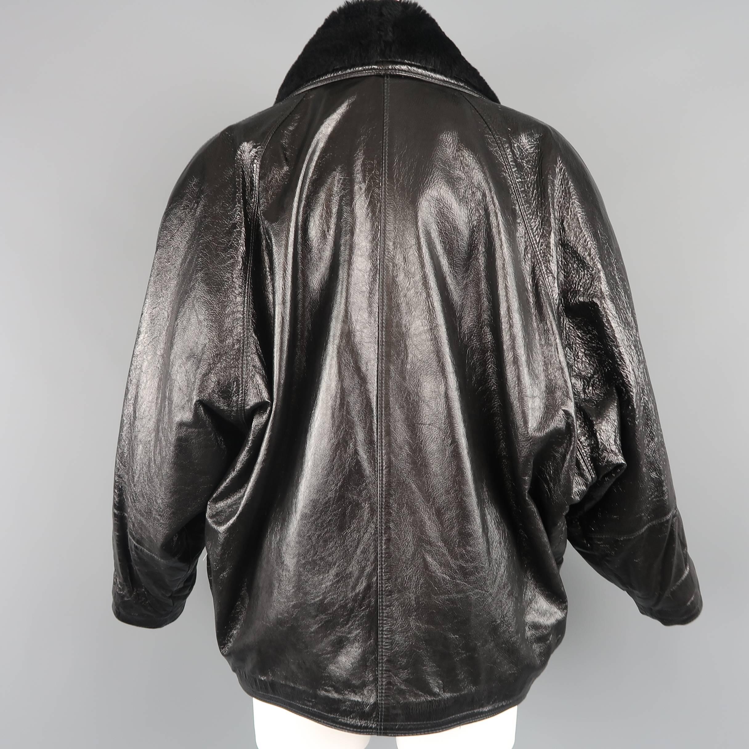 Gianni Versace Coat - Vintage Black Leather Shearling Collar, 1980s Jacket 3