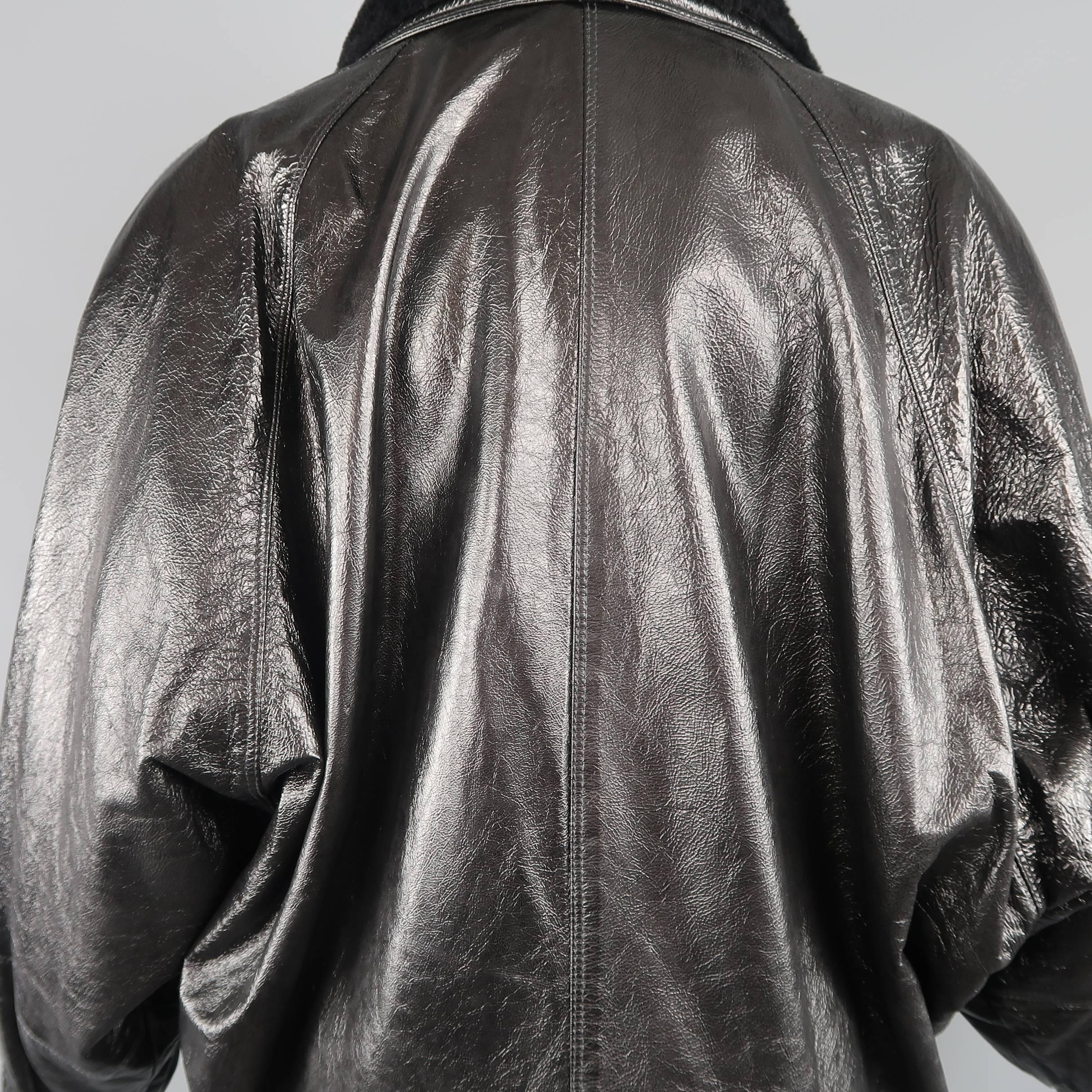 Gianni Versace Coat - Vintage Black Leather Shearling Collar, 1980s Jacket 4