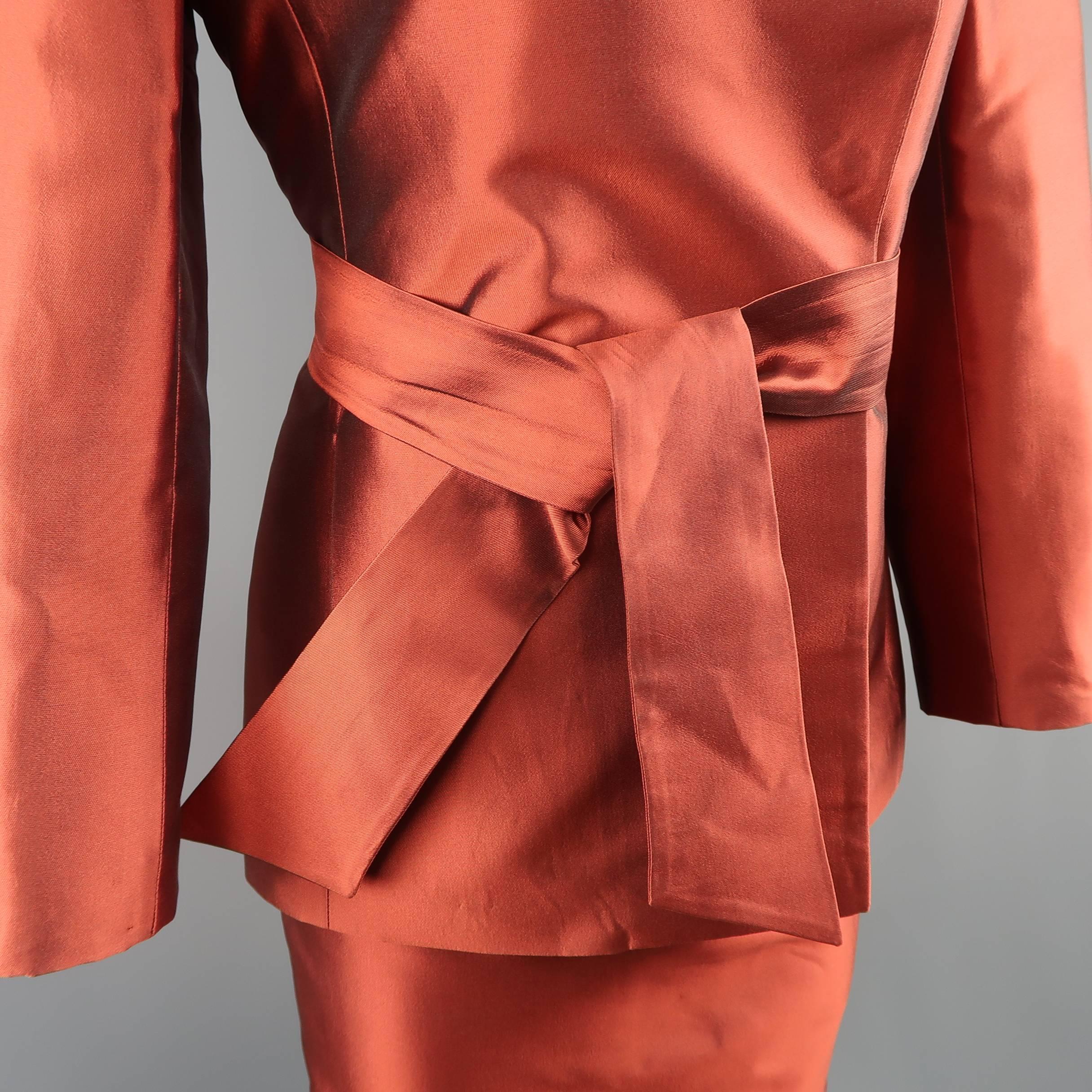 Women's Dolce & Gabbana Copper Red Silk Taffeta Sash Belt Skirt Suit
