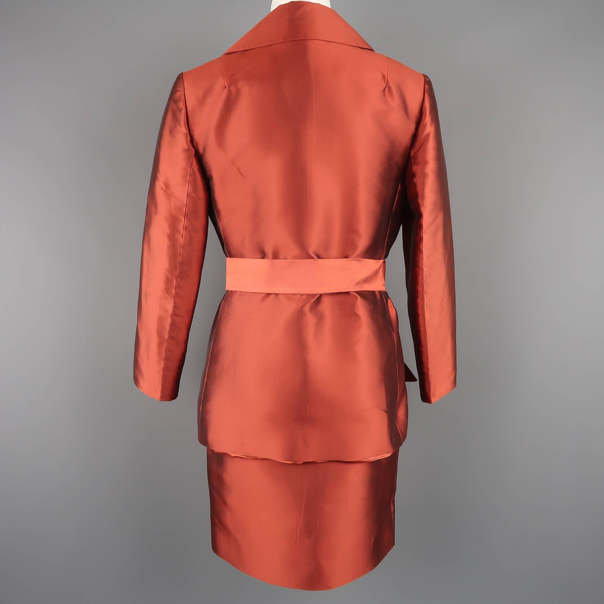 Dolce & Gabbana Copper Red Silk Taffeta Sash Belt Skirt Suit 2