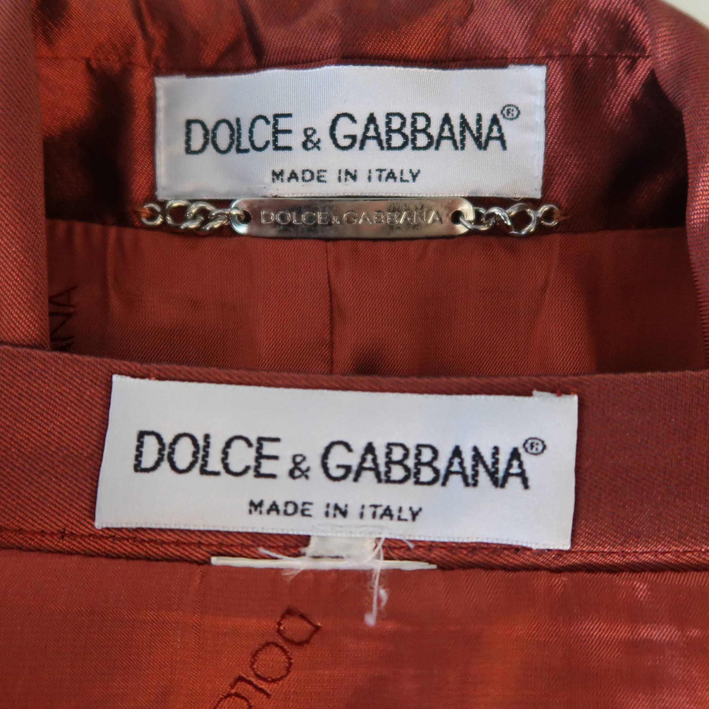 Dolce & Gabbana Copper Red Silk Taffeta Sash Belt Skirt Suit 5