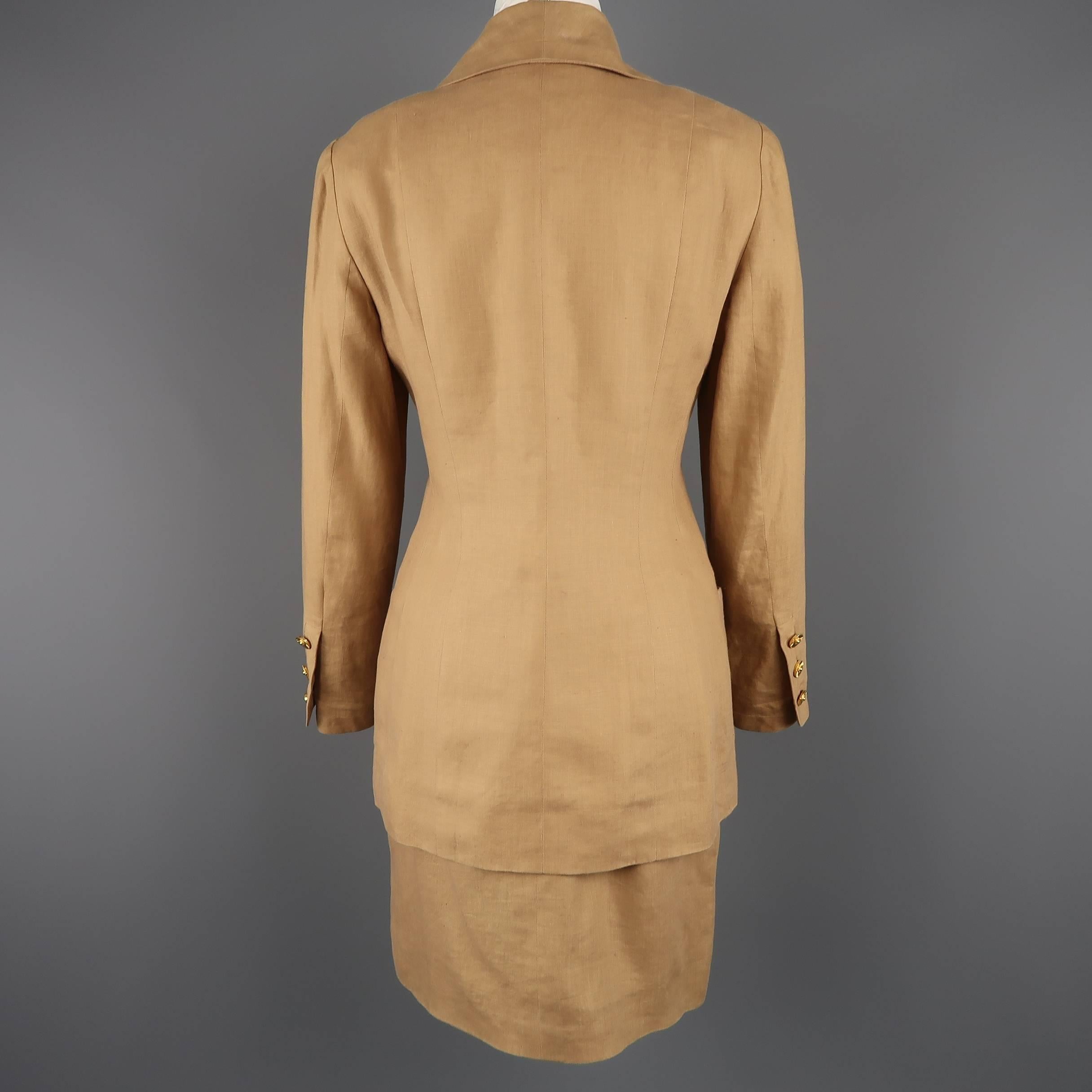 Chanel Skirt Suit - Vintage Tan Linen Double Breasted, 1990  In Fair Condition In San Francisco, CA