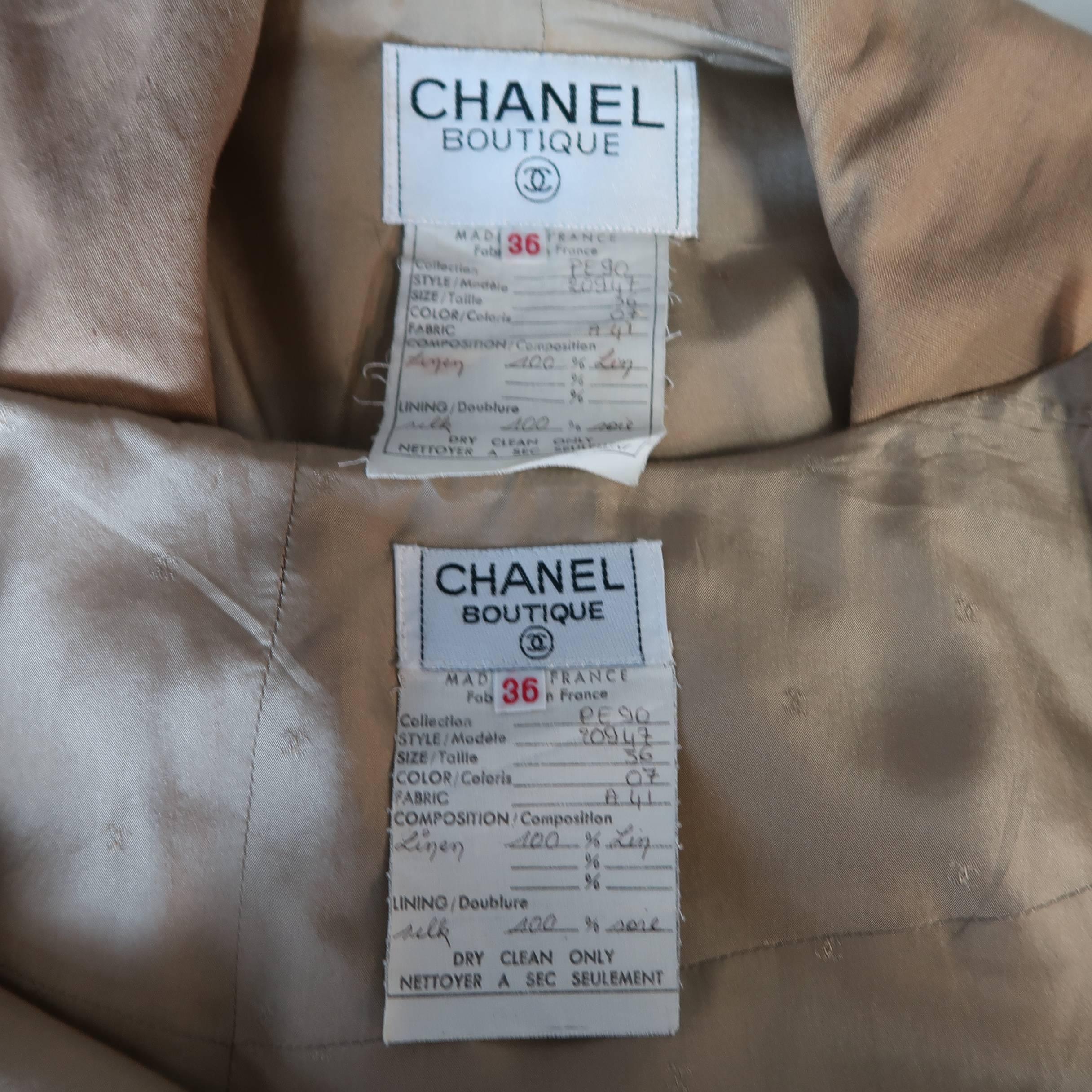Chanel Skirt Suit - Vintage Tan Linen Double Breasted, 1990  4