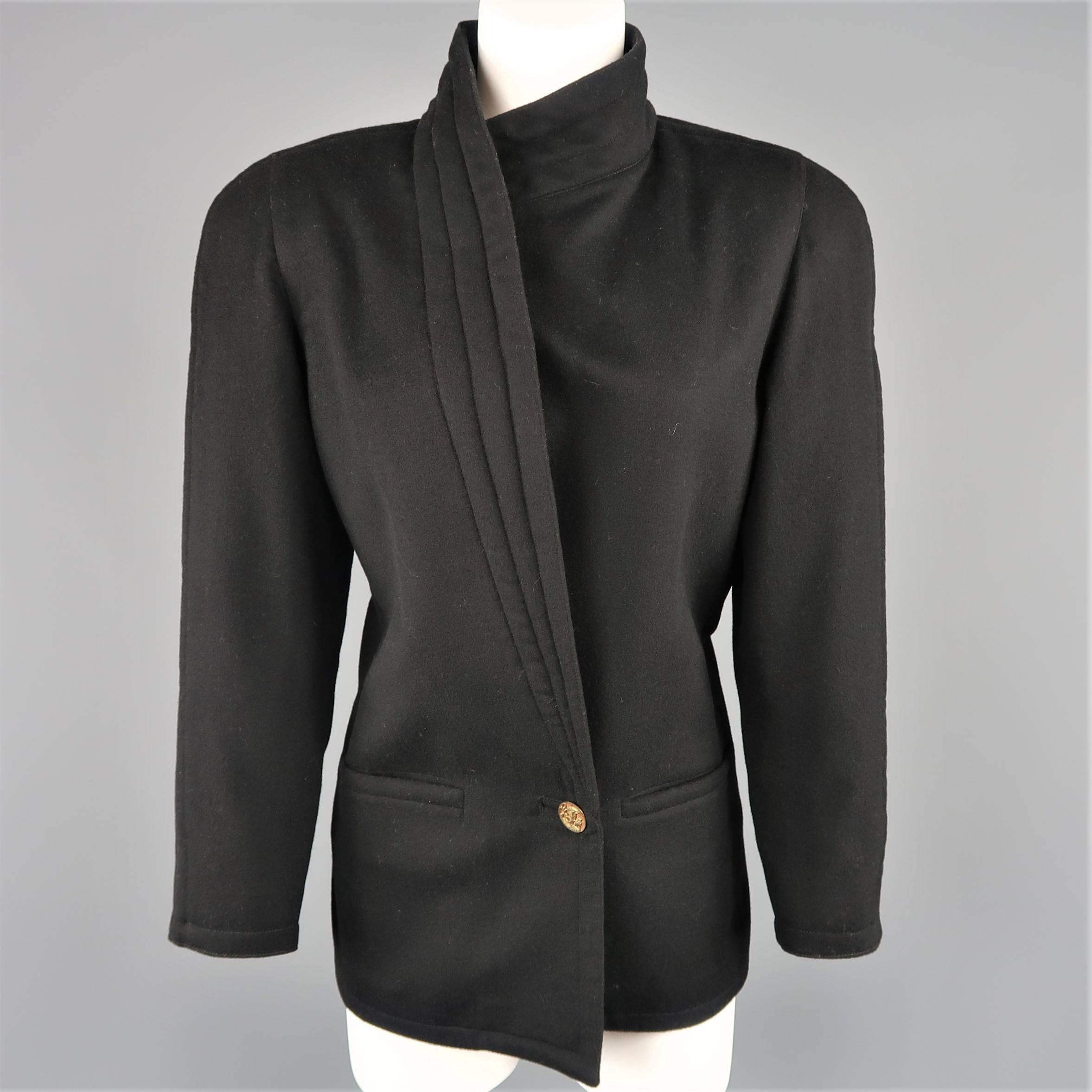 Gianni Versace Vintage Black Wrap Collar Coat, 1980s  In Good Condition In San Francisco, CA