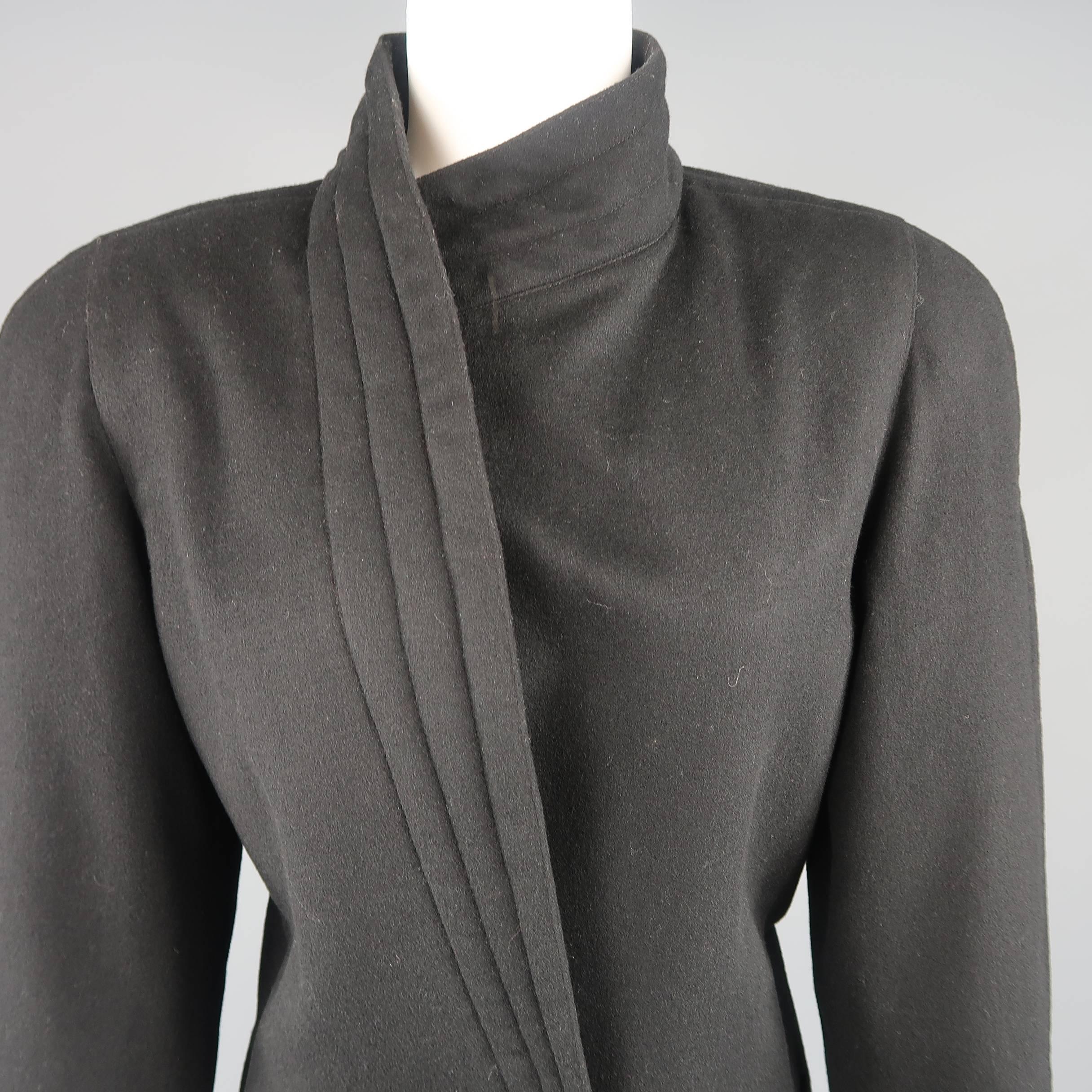 Women's Gianni Versace Vintage Black Wrap Collar Coat, 1980s 