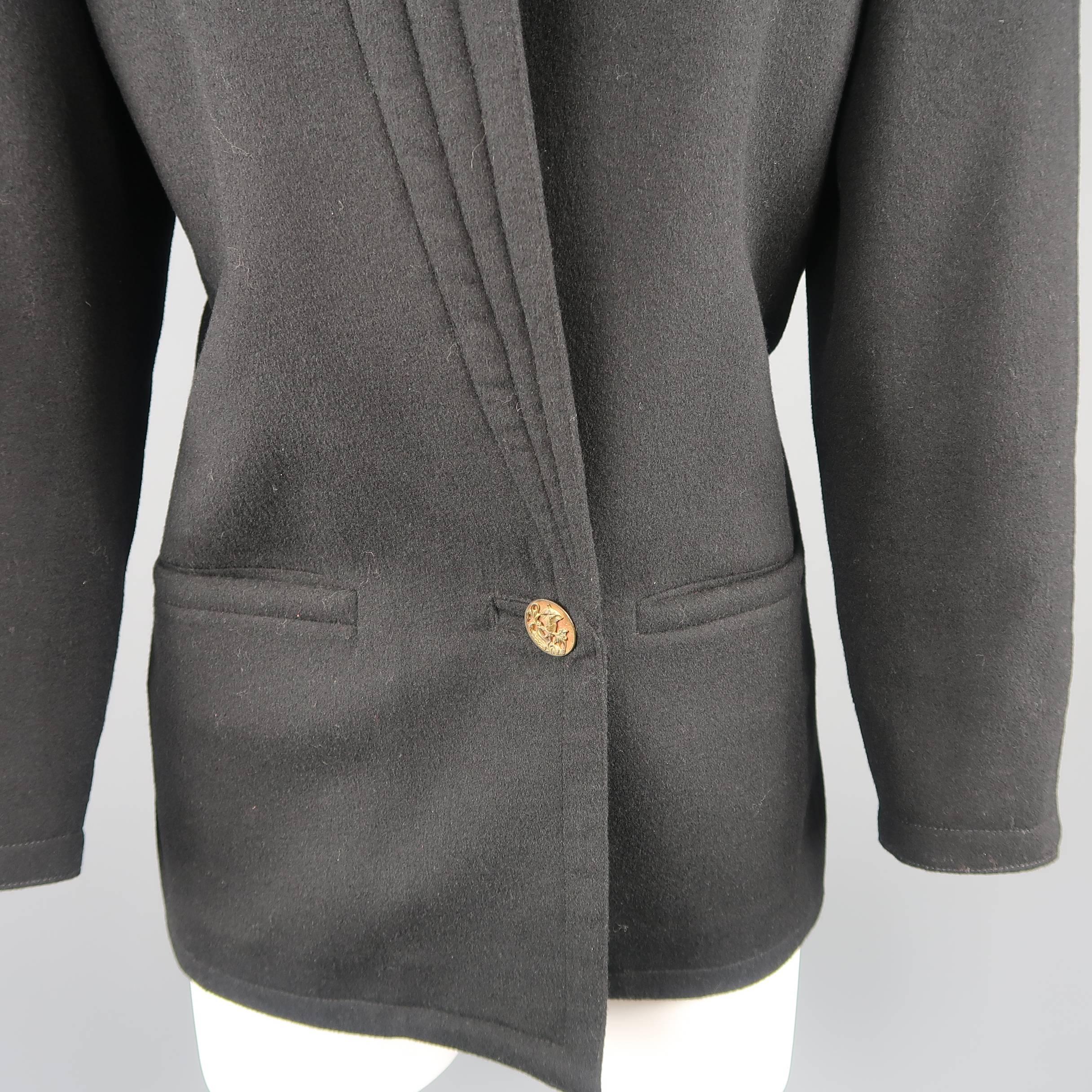 Gianni Versace Vintage Black Wrap Collar Coat, 1980s  1