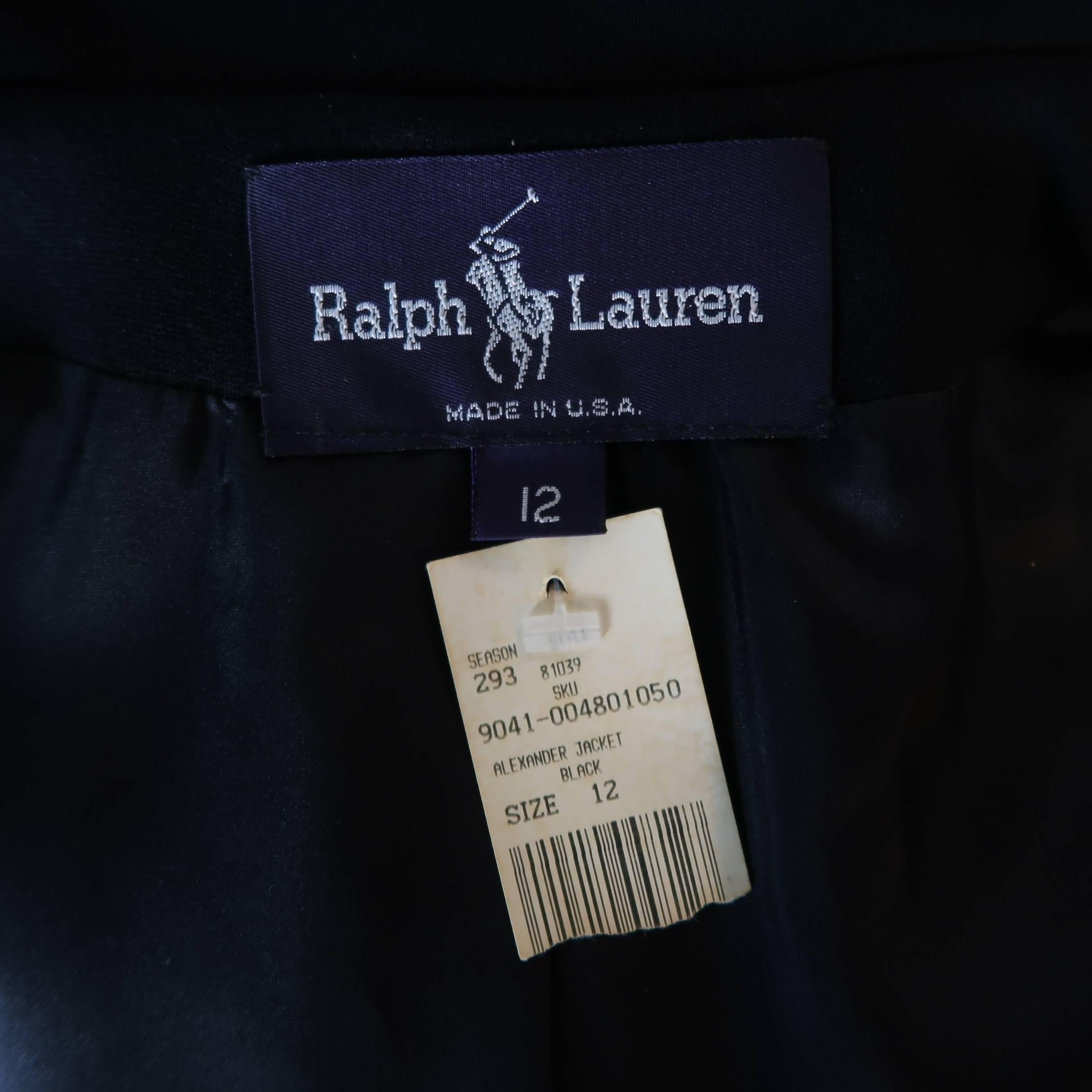 Ralph Lauren Black Wool High Collar Lamb Fur Trim Frog Closure Coat 3