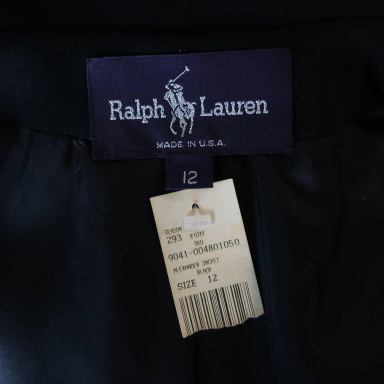 Ralph Lauren Black Wool High Collar Lamb Fur Trim Frog Closure Coat at ...