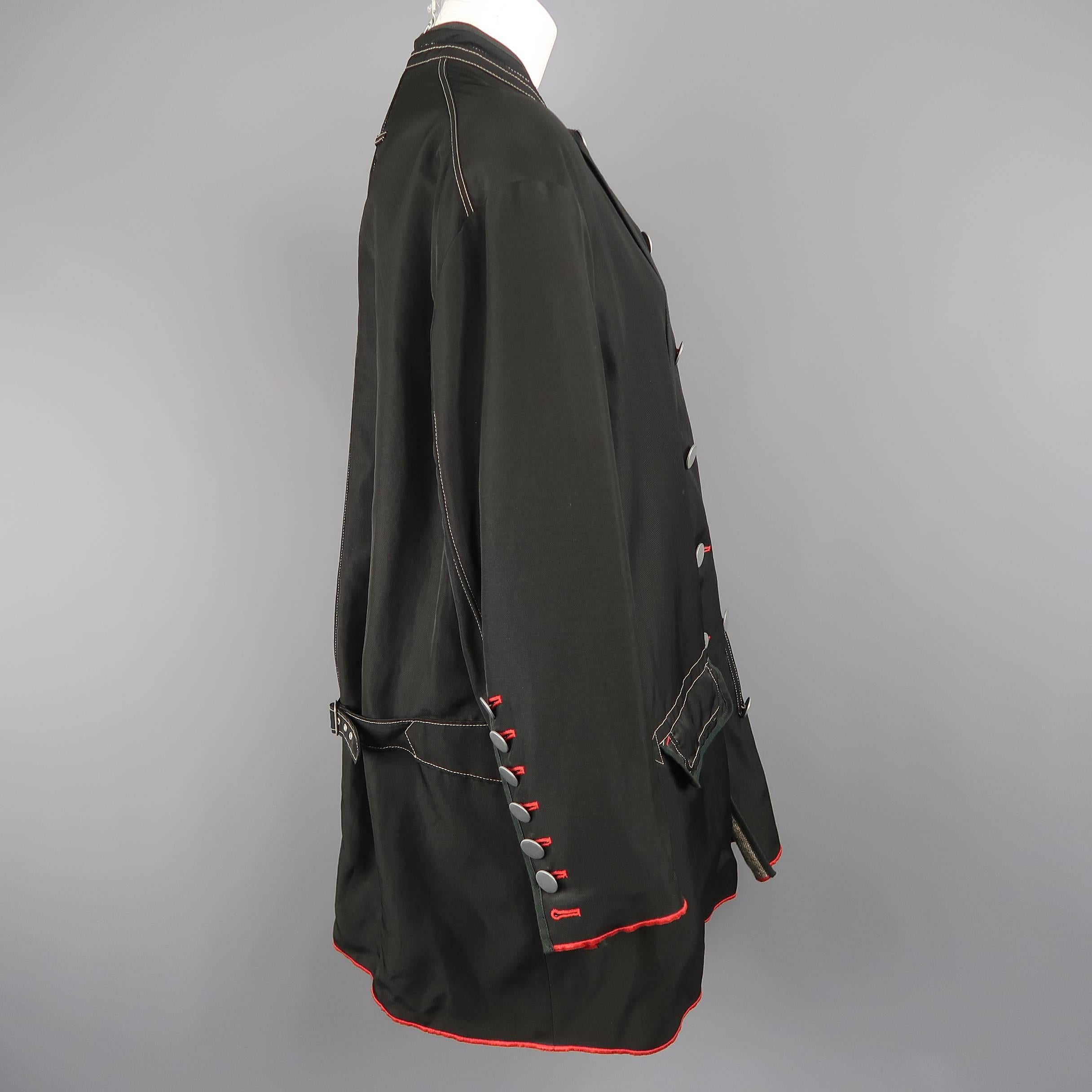Jean Paul Gaultier Black Canvas Red Trim Oversized Military Coat 2