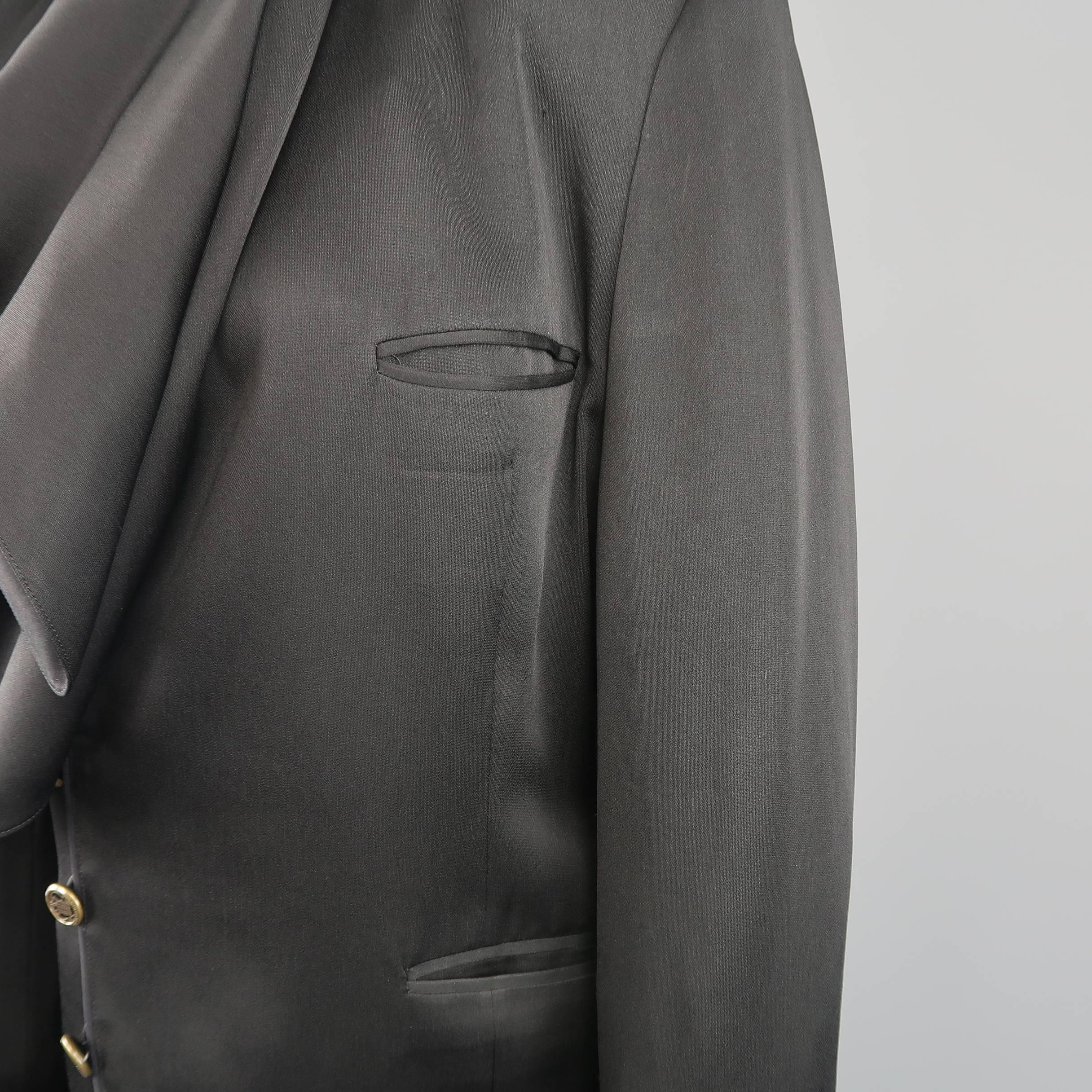 Matsuda Black Satin Draped Collar Double Breasted Jacket In Good Condition In San Francisco, CA