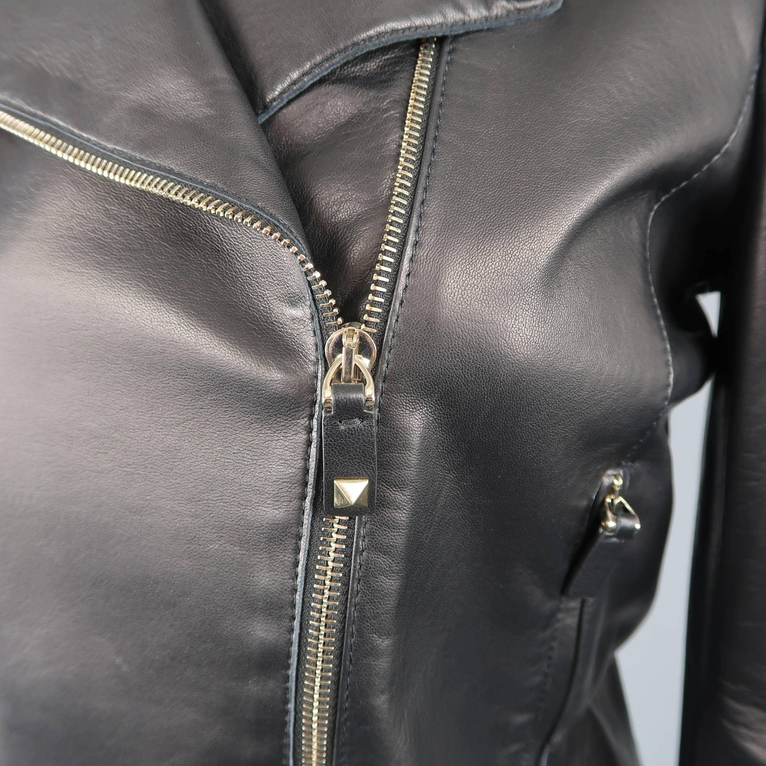 Valentino Black Leather Rockstud Tab Biker Jacket In Good Condition In San Francisco, CA