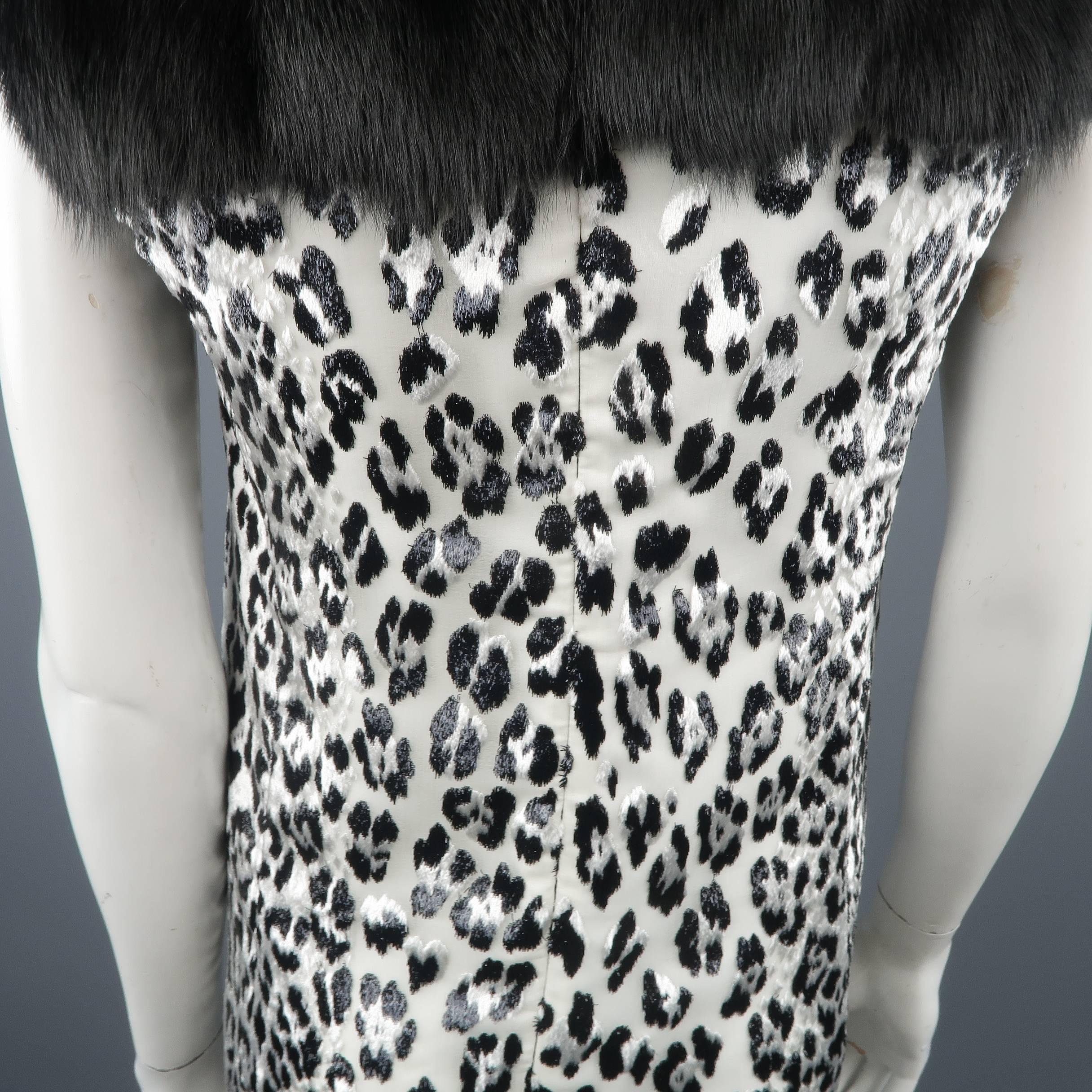 Giambattista Valli White and Black Leopard Jacquard Fur Panel Cocktail Dress 3