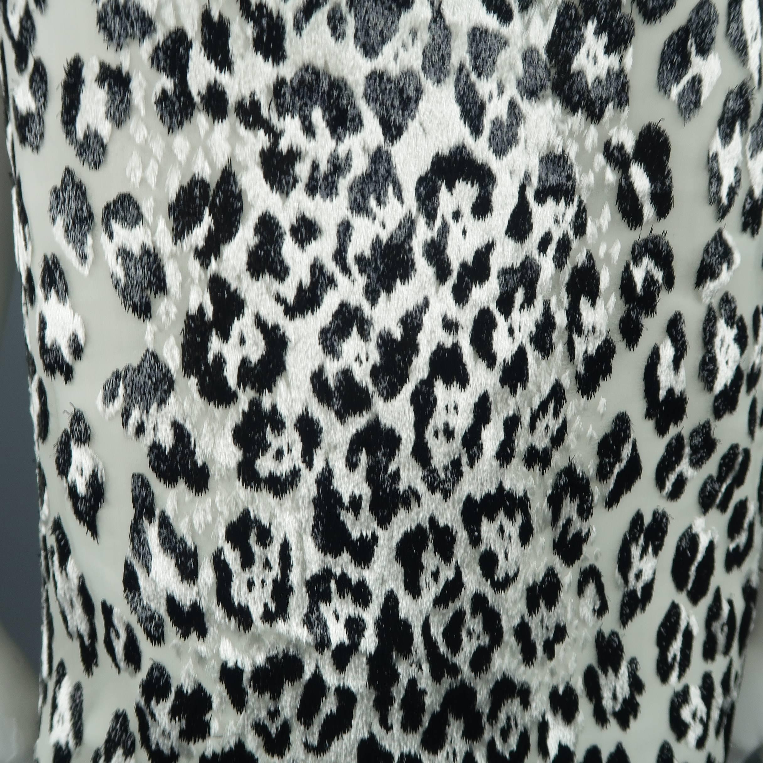 Giambattista Valli White and Black Leopard Jacquard Fur Panel Cocktail Dress In Excellent Condition In San Francisco, CA