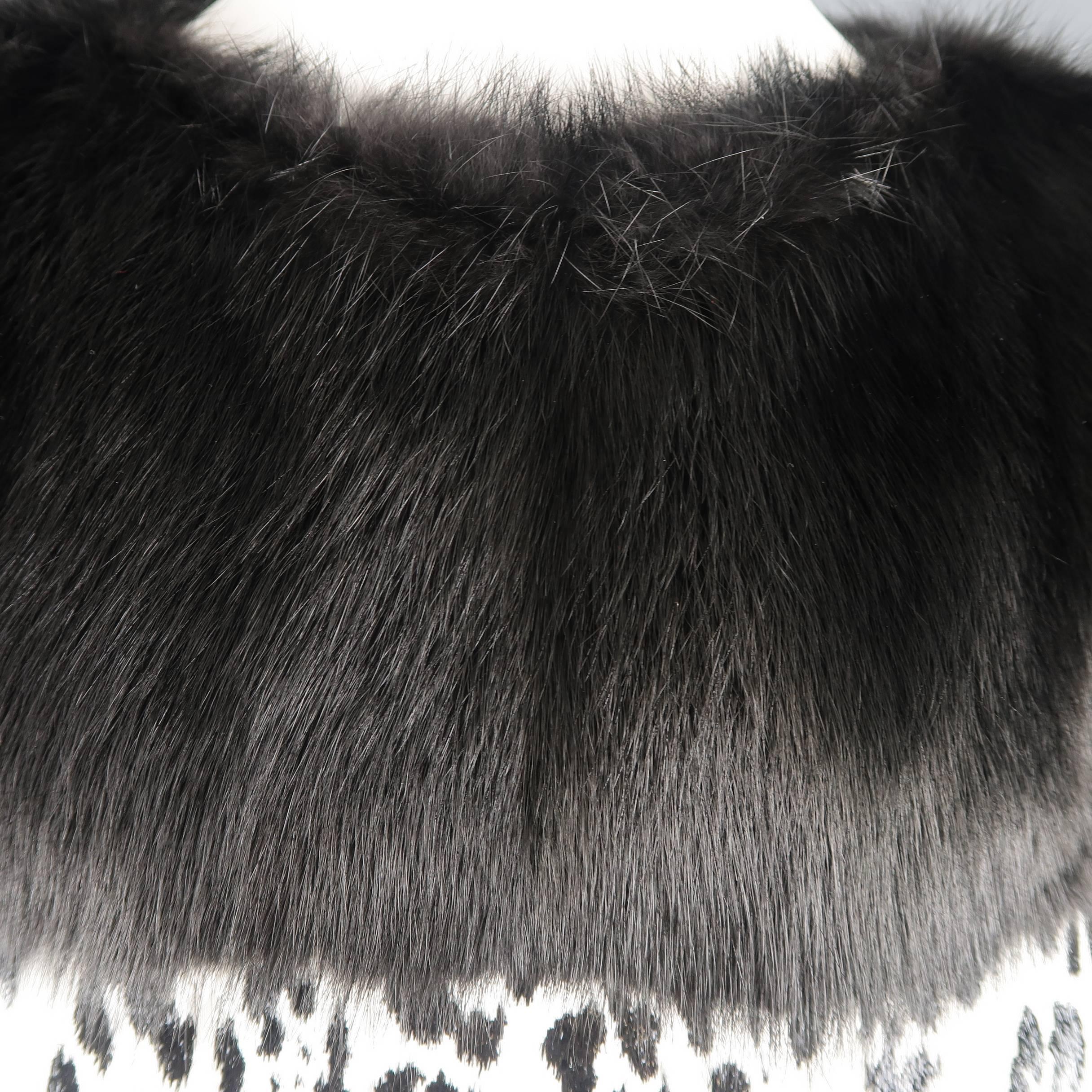 Gray Giambattista Valli White and Black Leopard Jacquard Fur Panel Cocktail Dress