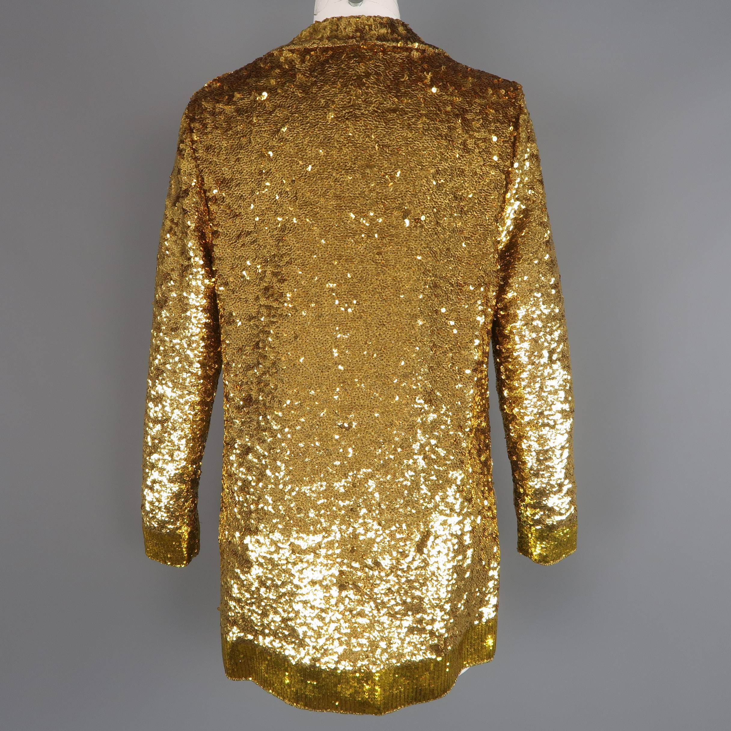 Women's Gucci Gold Sequin Silk Rhinestone Tiger Pocket Cardigan Jacket