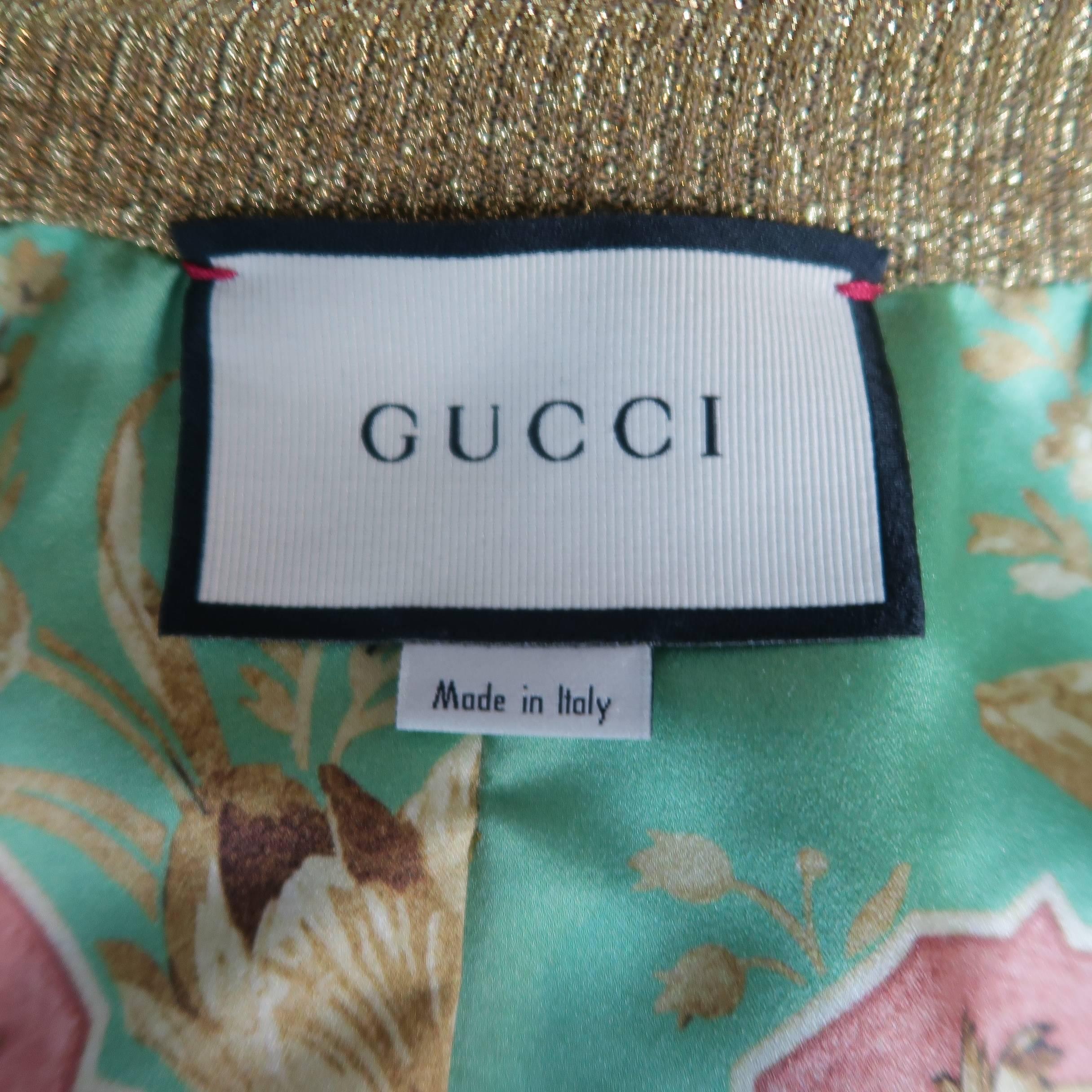 Gucci Gold Sequin Silk Rhinestone Tiger Pocket Cardigan Jacket 3