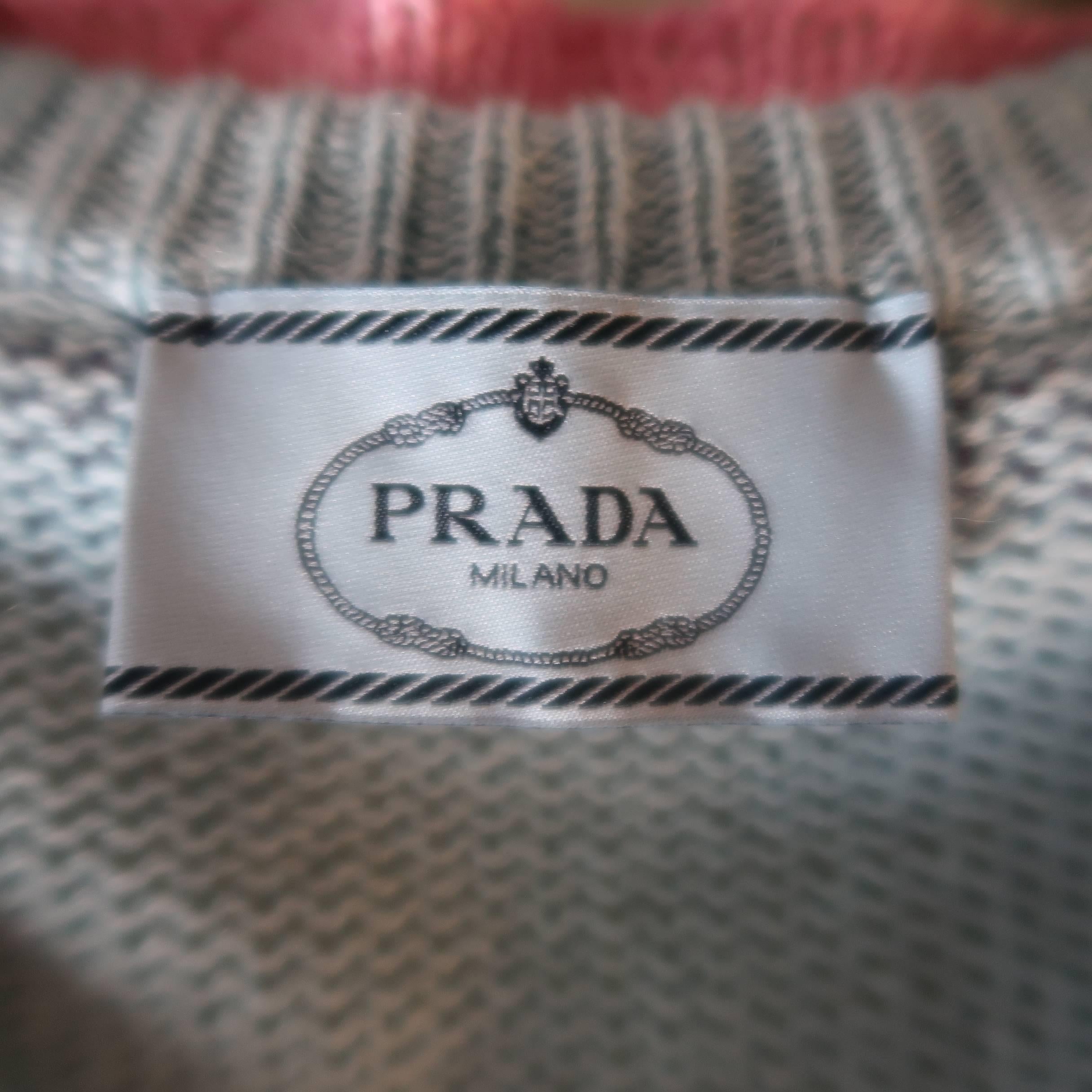 Gray Prada Light Blue Cashmere Pink Ruffled V Neck Sweater