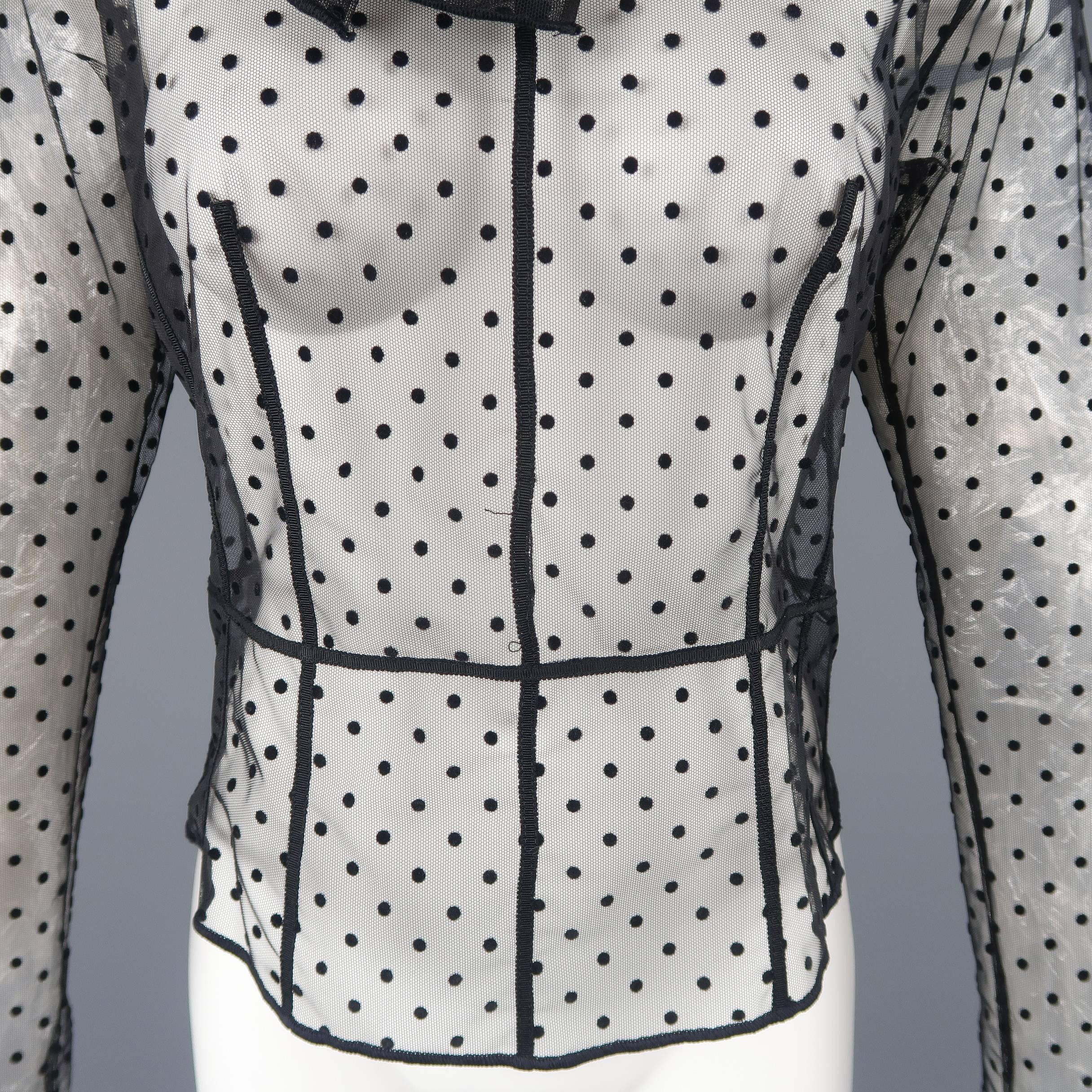 Marc Jacobs Black Silk Polka Dot Tulle Bow Collar Blouse In Good Condition In San Francisco, CA
