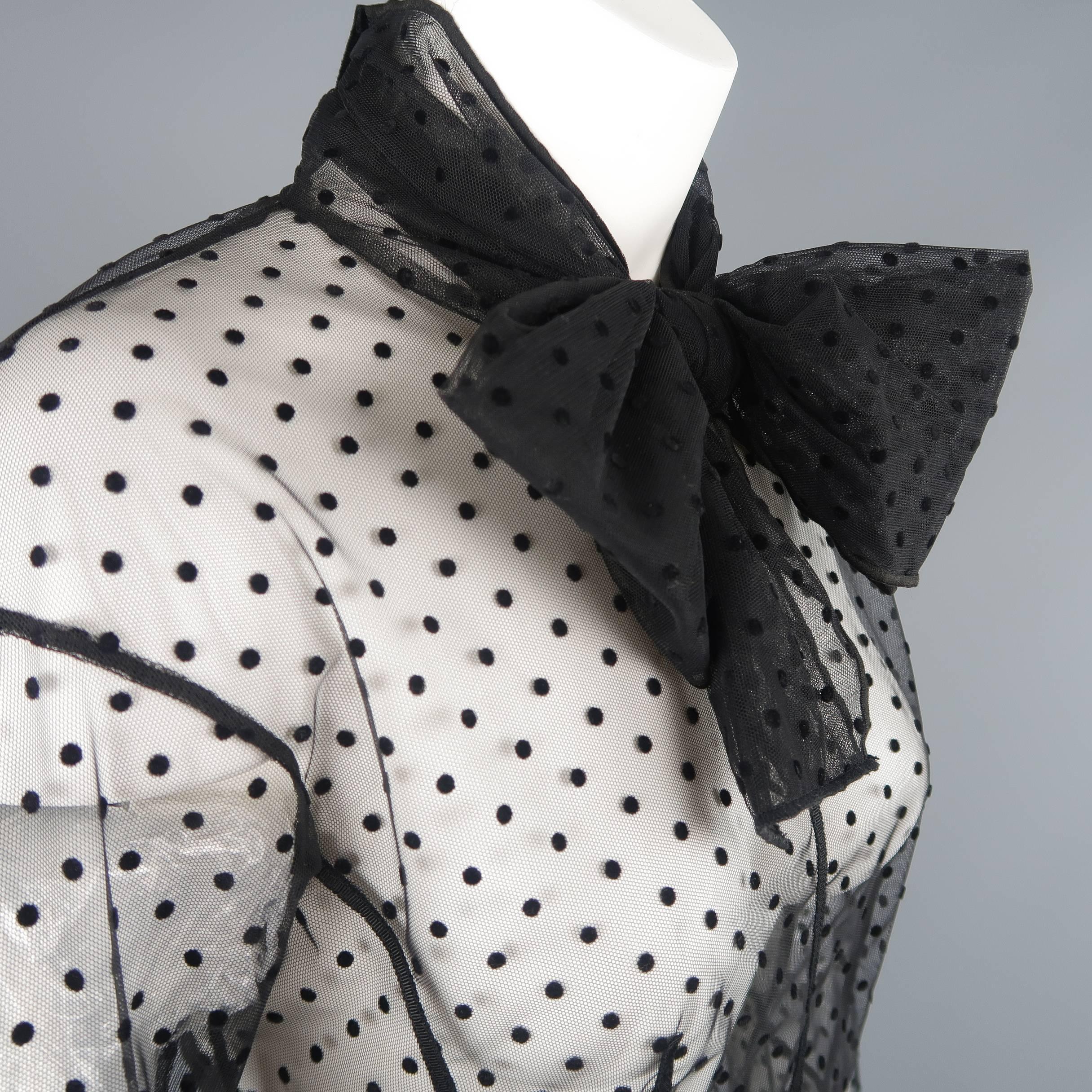 Women's Marc Jacobs Black Silk Polka Dot Tulle Bow Collar Blouse