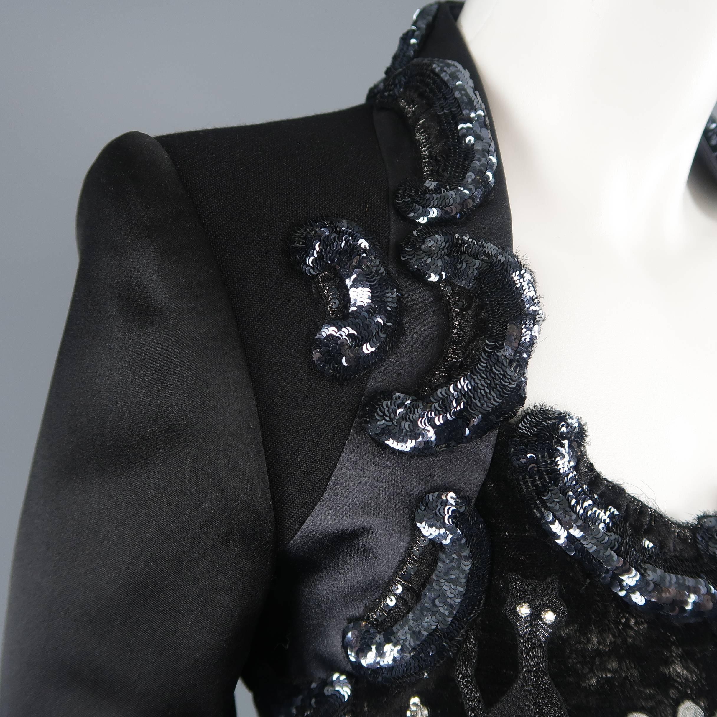 Women's Marc Jacobs Black Velvet and Satin Sequin Embroidered Portrait Collar Jacket