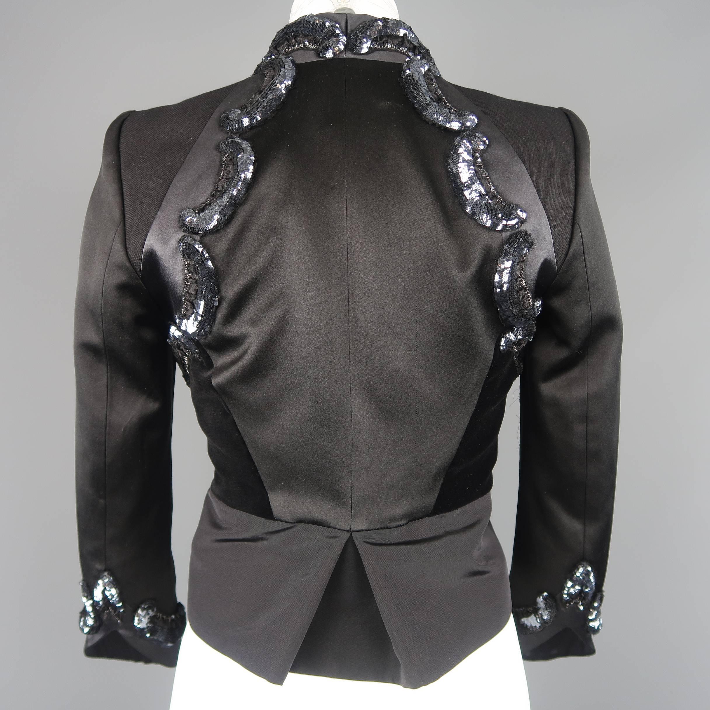 Marc Jacobs Black Velvet and Satin Sequin Embroidered Portrait Collar Jacket 6