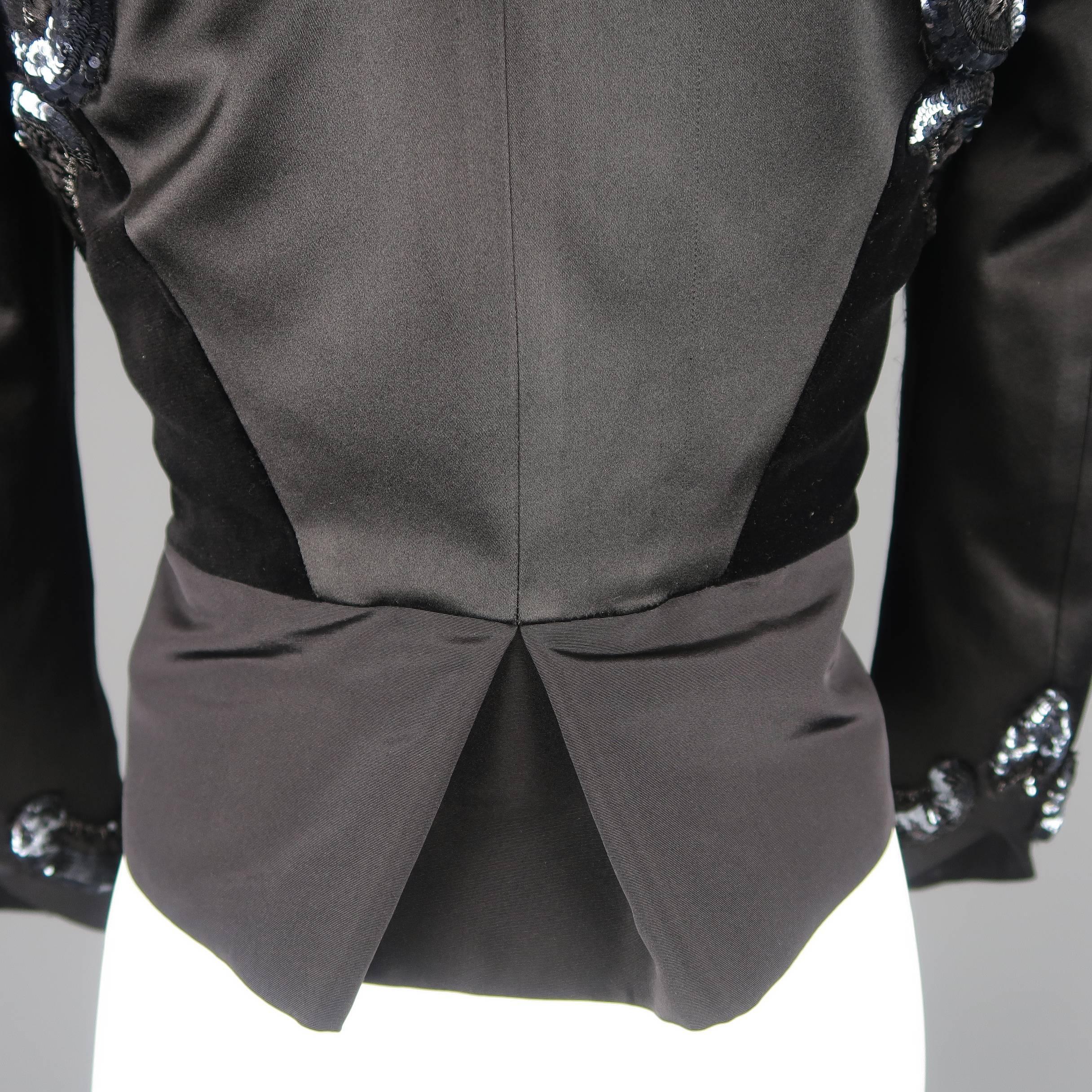 Marc Jacobs Black Velvet and Satin Sequin Embroidered Portrait Collar Jacket 7