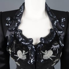 Marc Jacobs Black Velvet and Satin Sequin Embroidered Portrait Collar Jacket