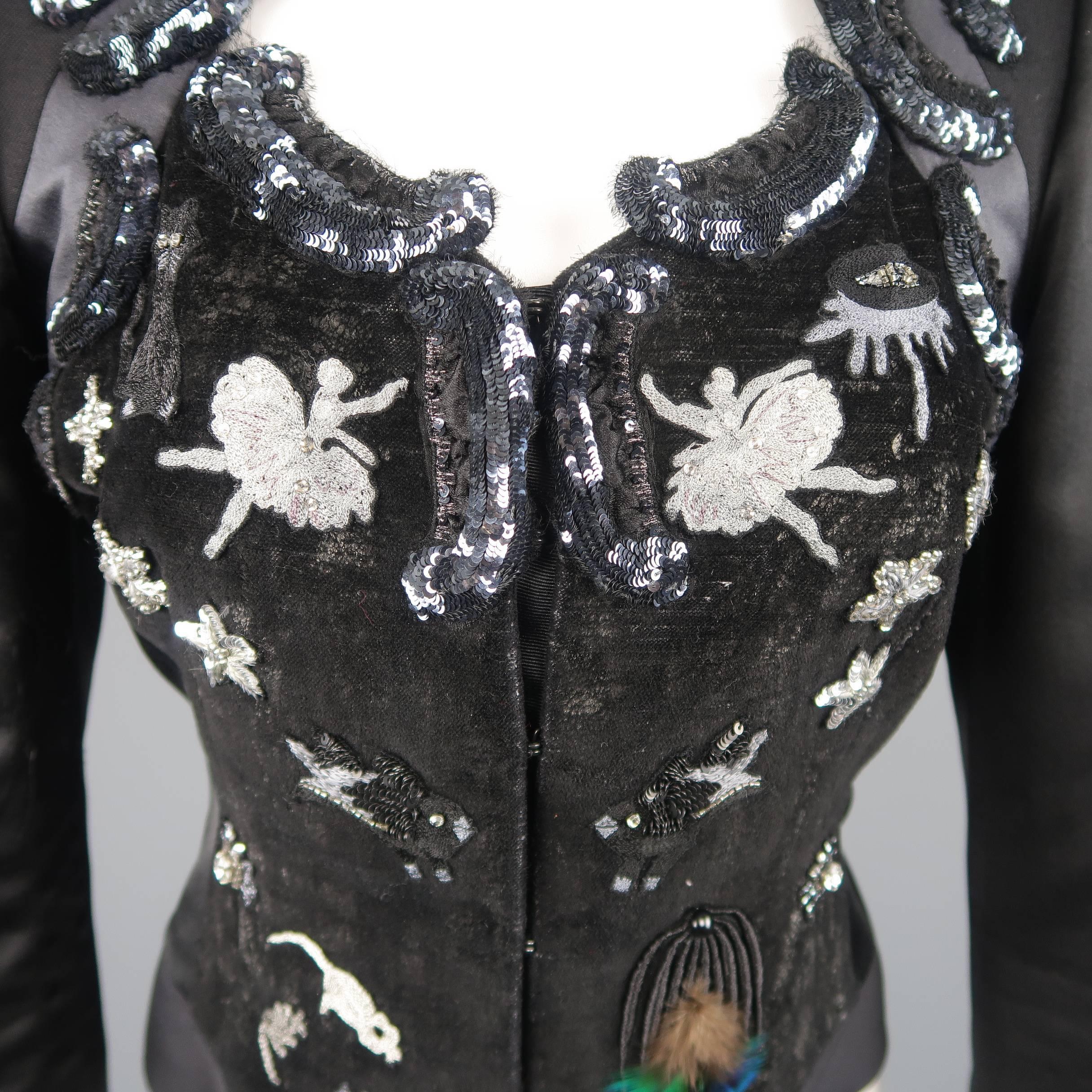 Marc Jacobs Black Velvet and Satin Sequin Embroidered Portrait Collar Jacket 1
