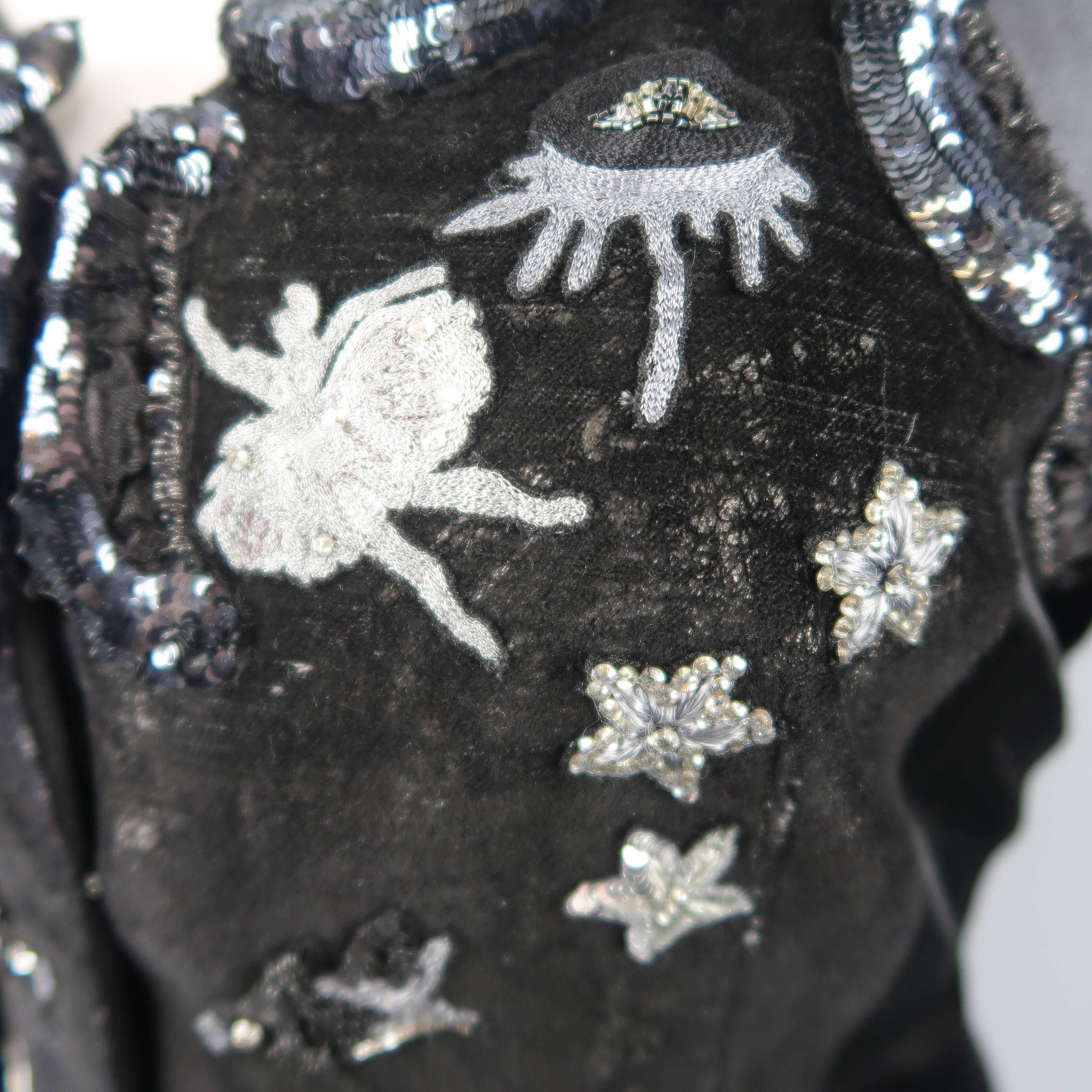 Marc Jacobs Black Velvet and Satin Sequin Embroidered Portrait Collar Jacket 2