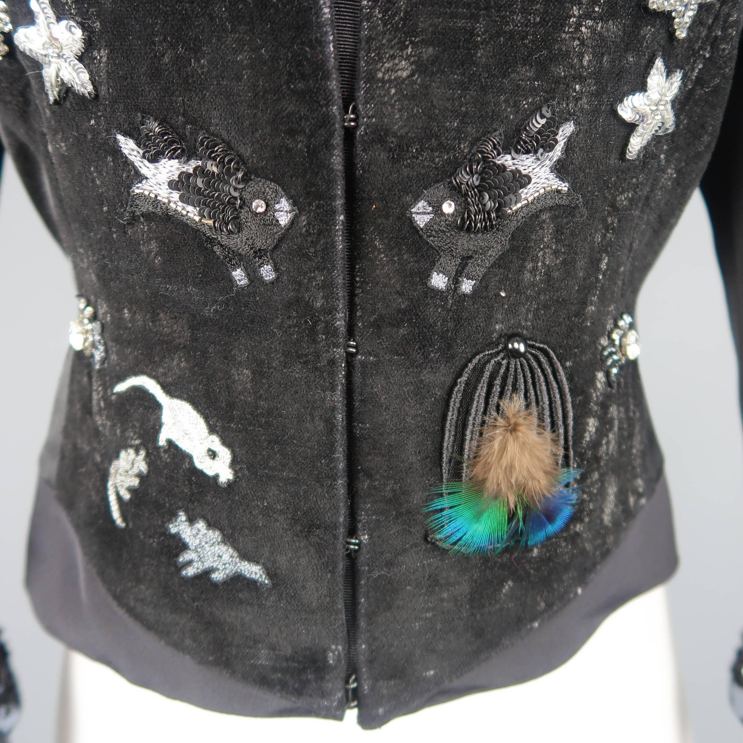 Marc Jacobs Black Velvet and Satin Sequin Embroidered Portrait Collar Jacket 3