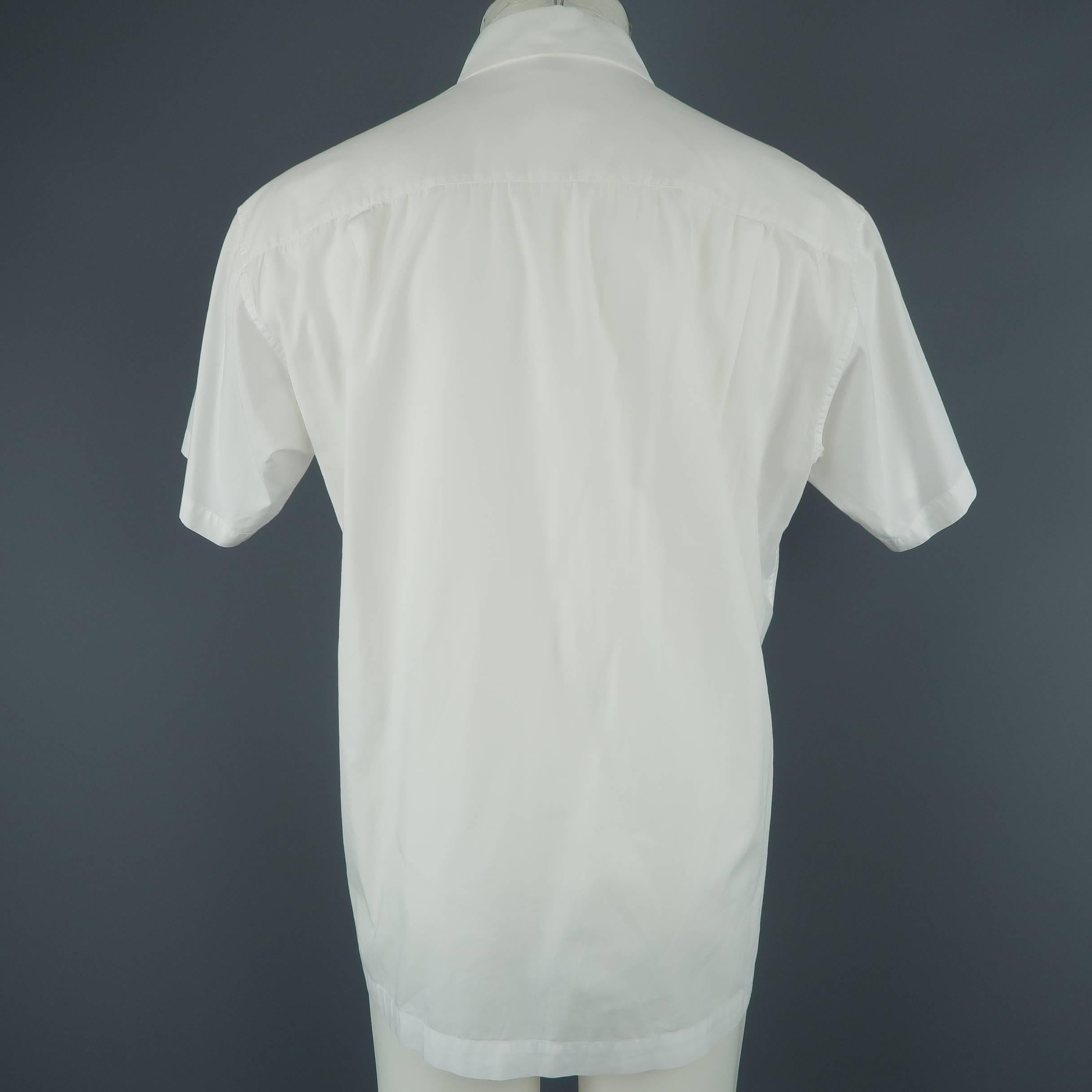 Issey Miyake Men's White Cotton Plaid Stripe Short Sleeve Shirt In Fair Condition In San Francisco, CA