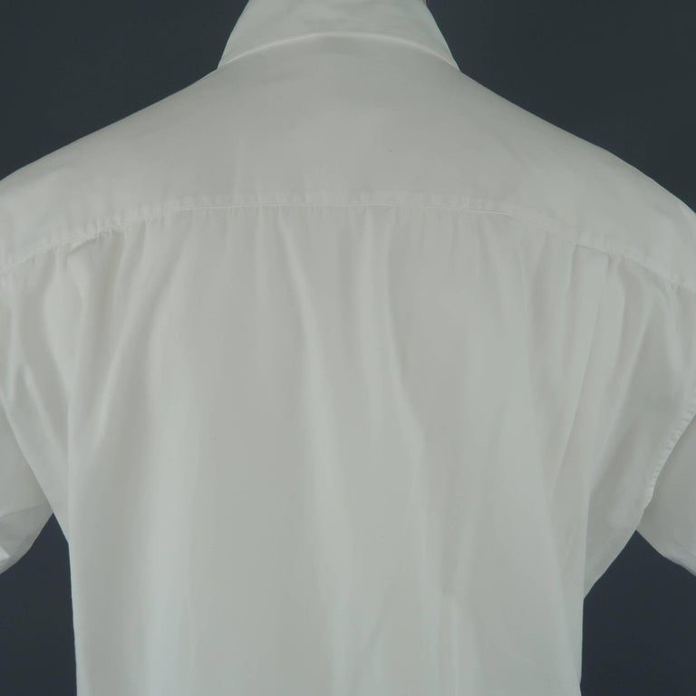Issey Miyake Men's White Cotton Plaid Stripe Short Sleeve Shirt at 1stDibs