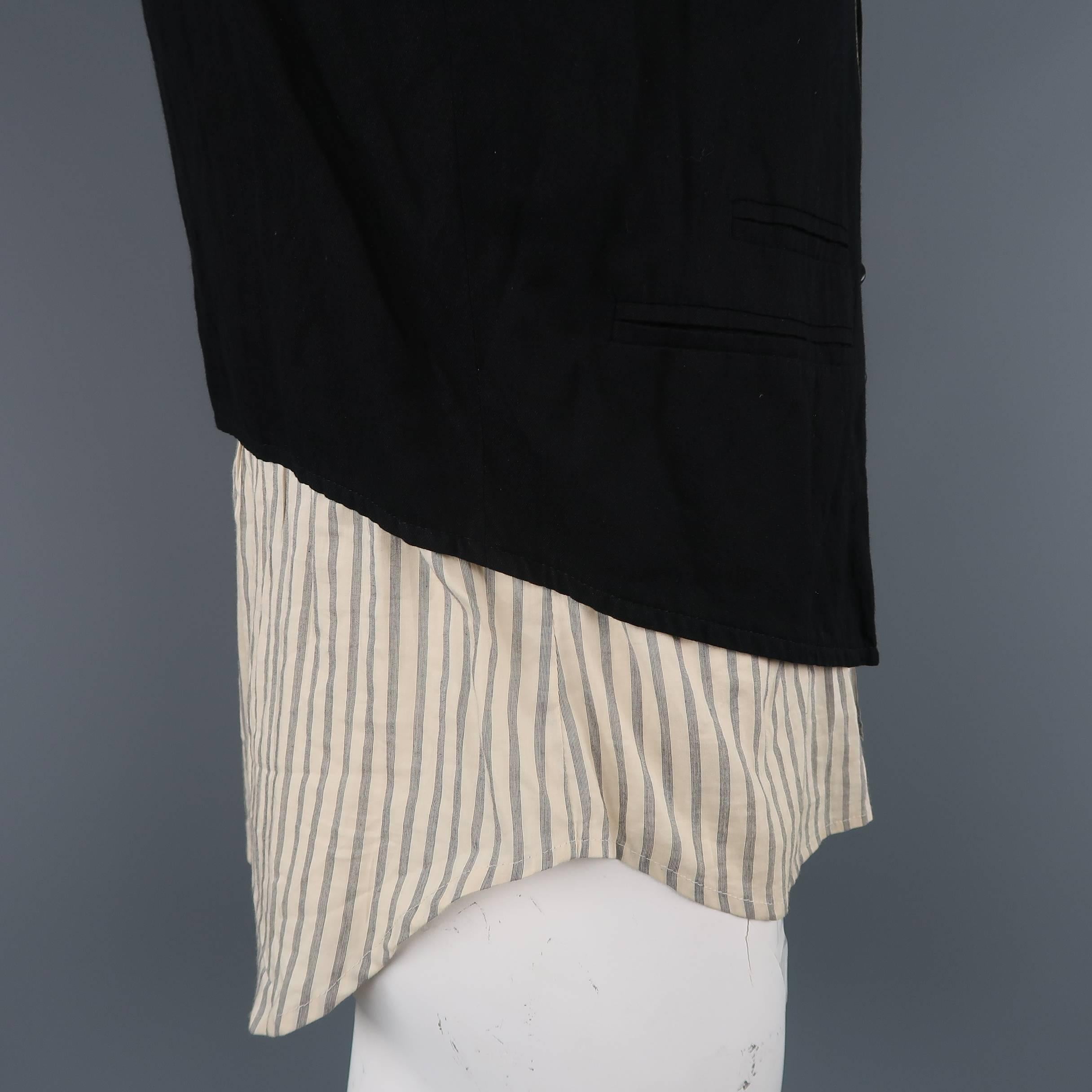 Ann Demeulemeester Men's Black and Beige Striped Shirt Layered Vest 2